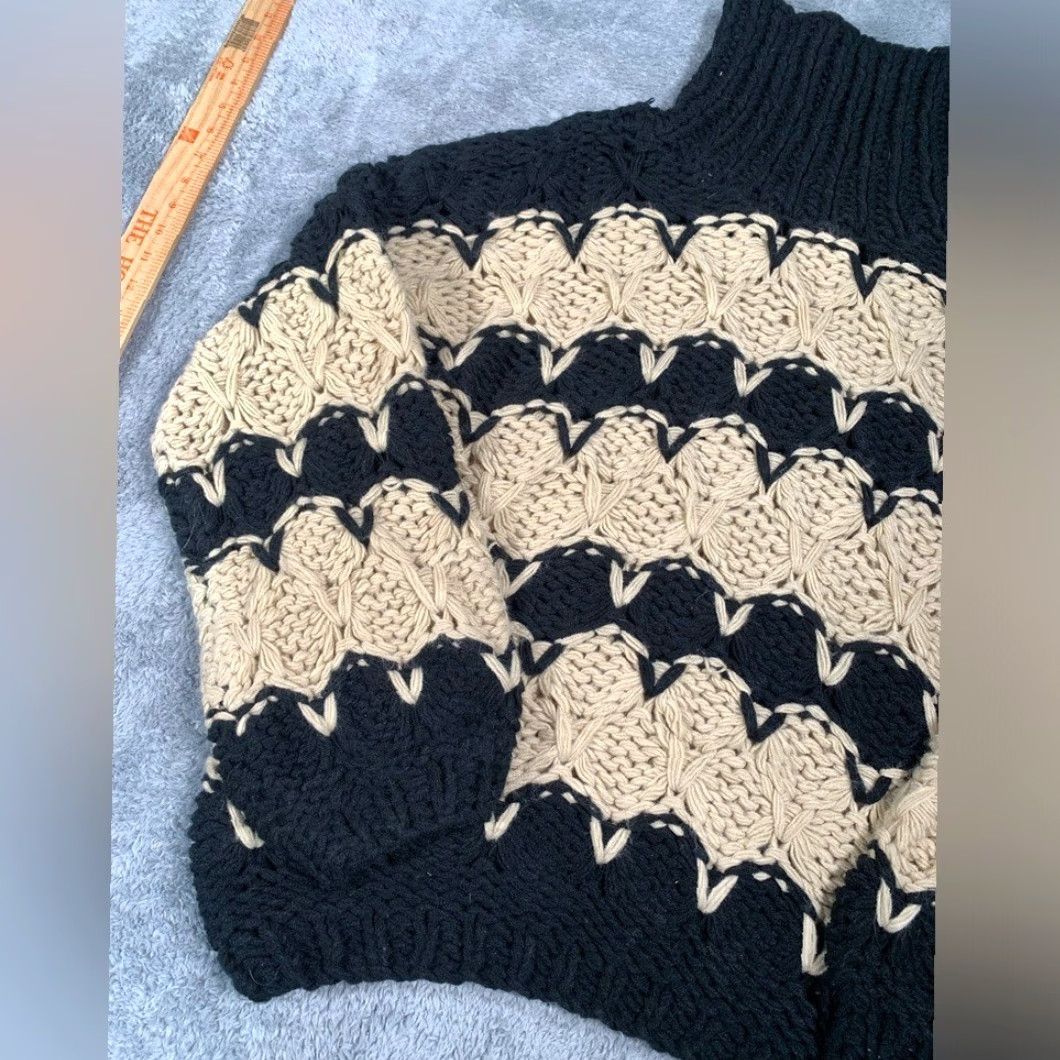 Vintage POL Chunky Knit Sweater Black Tan Turtleneck Large L Pullover Women Black Size L / US 10 / IT 46 - 2 Thumbnail
