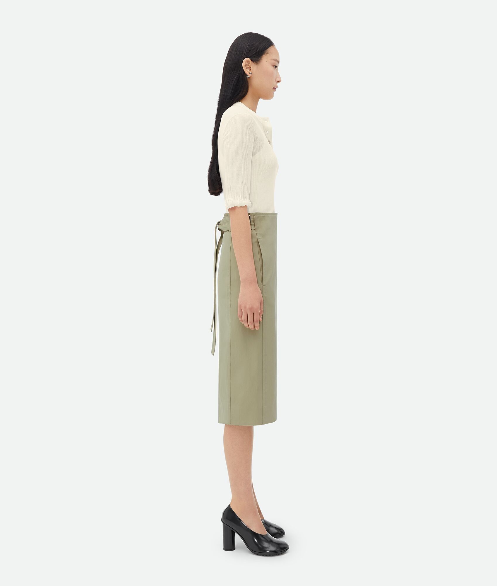 Bottega Veneta o1n1vont0625 Cotton Twill Midi Skirt in Travertine Size 27" / US 4 / IT 40 - 2 Thumbnail