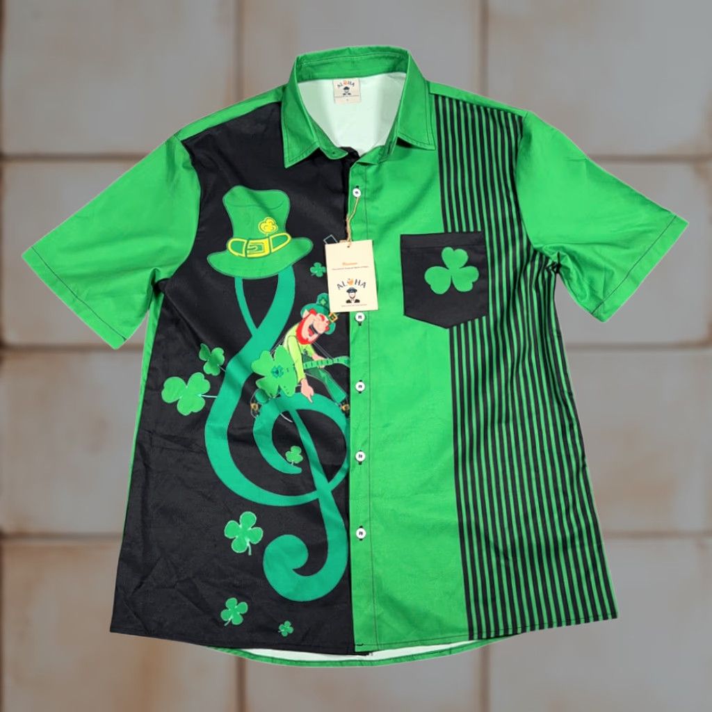 ALOHAS St Patricks Day Shirt Adult SMALL Green Aloha Hawaiian Leprechaun Holiday Shirt Size US S / EU 44-46 / 1 - 1 Thumbnail