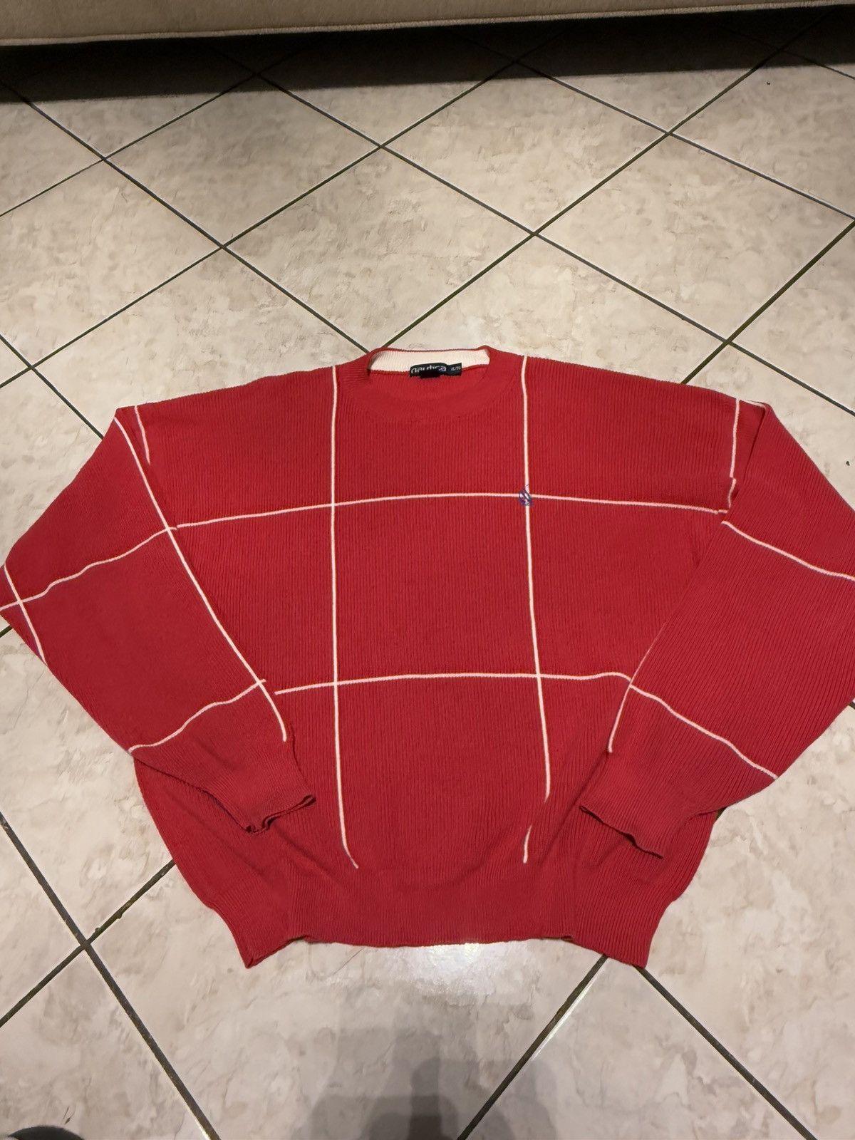 Nautica × Vintage Vintage 90s Nautica Window Pane Striped Sweater Size XL Size US XL / EU 56 / 4 - 1 Thumbnail
