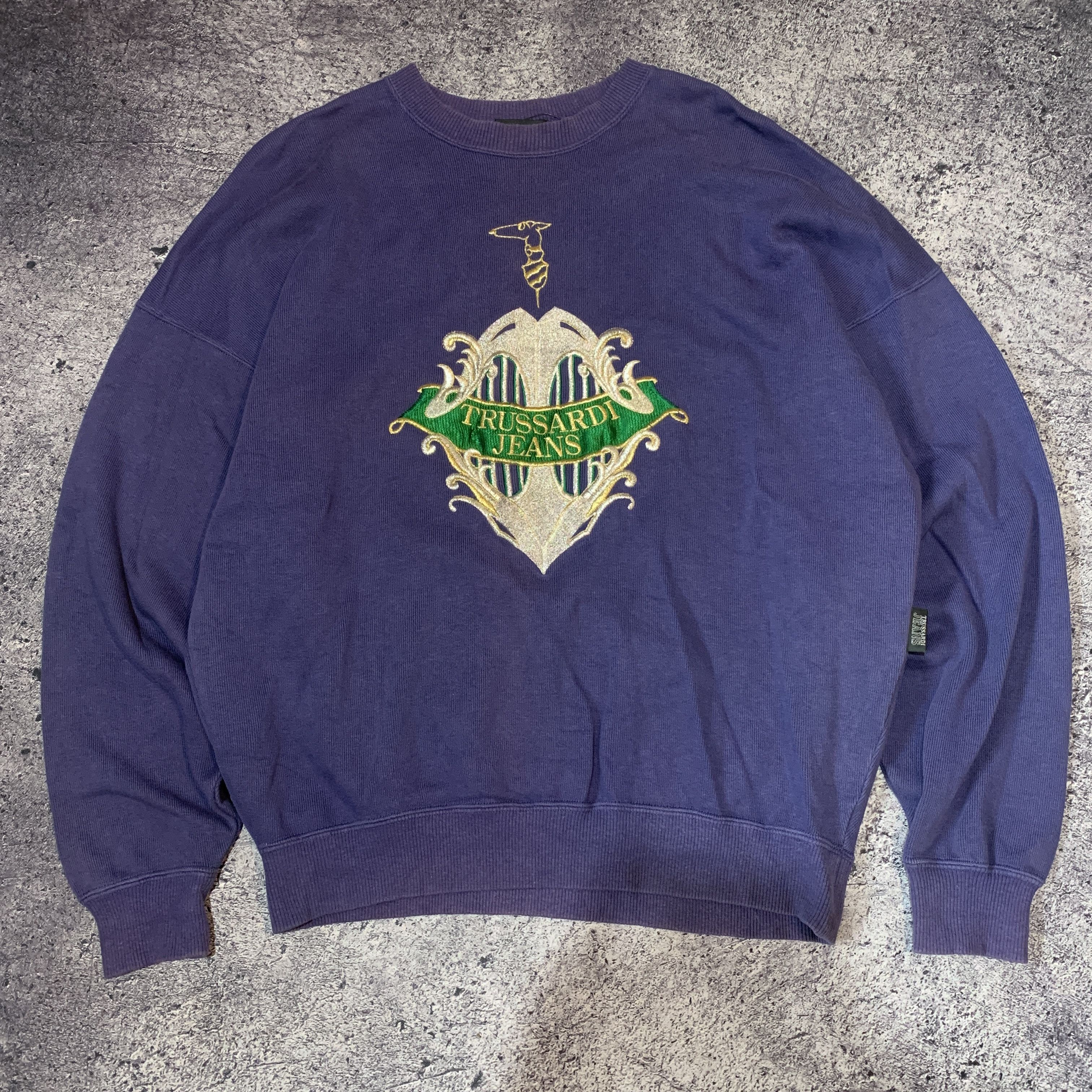 Japanese Brand 1990s Trussardi Jeans Faded Embroidery Logo Crewneck Size US L / EU 52-54 / 3 - 1 Thumbnail