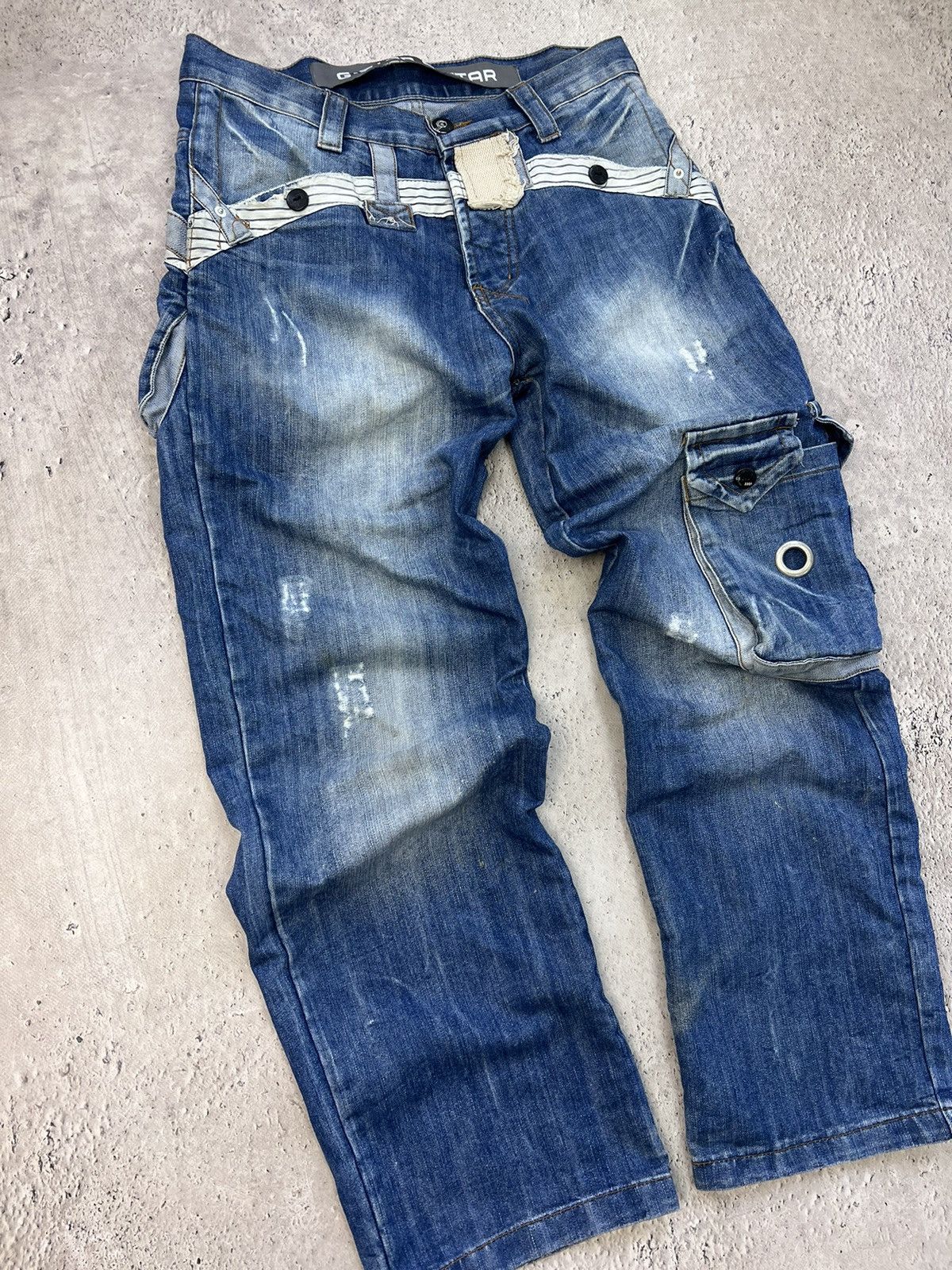 G-Star × Vintage VINTAGE Y2K G STAR BONDAGE DISTRESSED CARGO PANTS Size US 31 - 3 Thumbnail