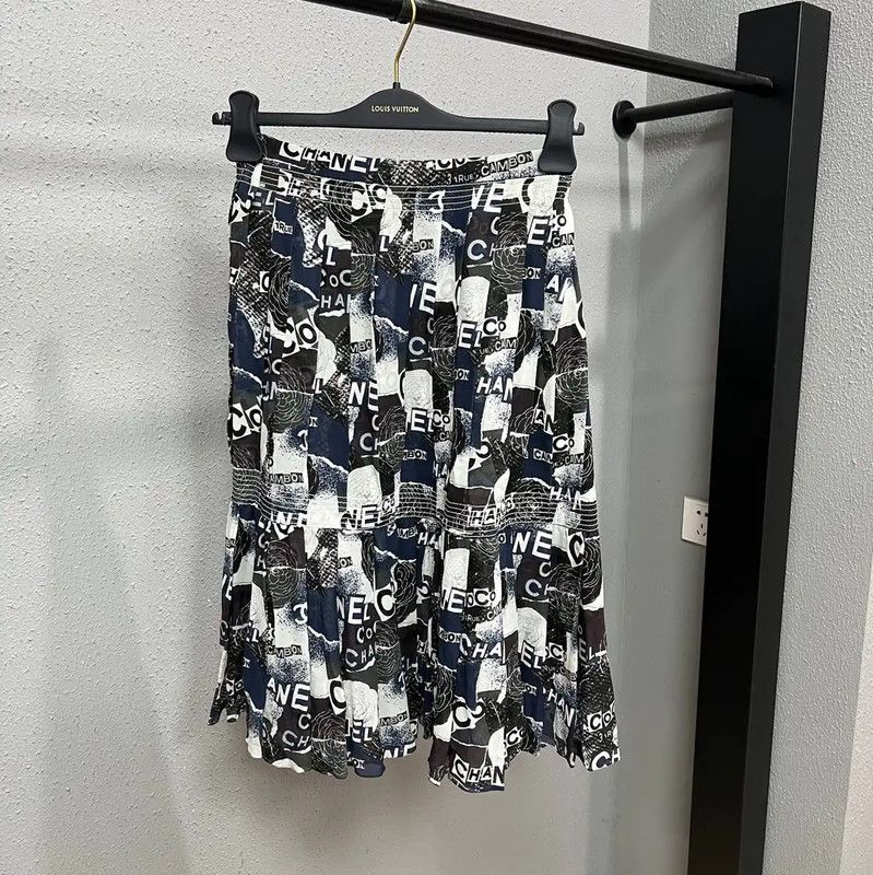 Chanel Multicolor Silk Midi Skirt 0089