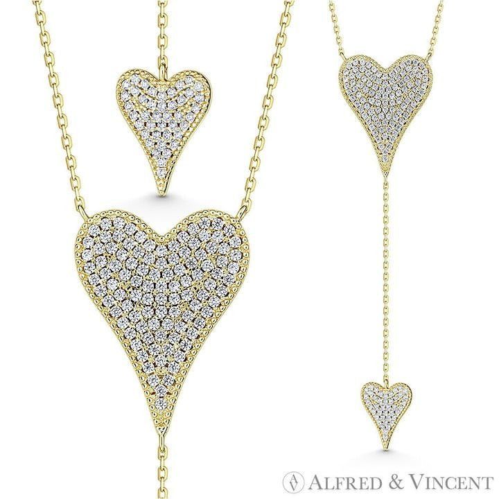 Other Large Heart & Small Drop-Heart CZ Crystal Pave Necklace Size ONE SIZE - 1 Preview