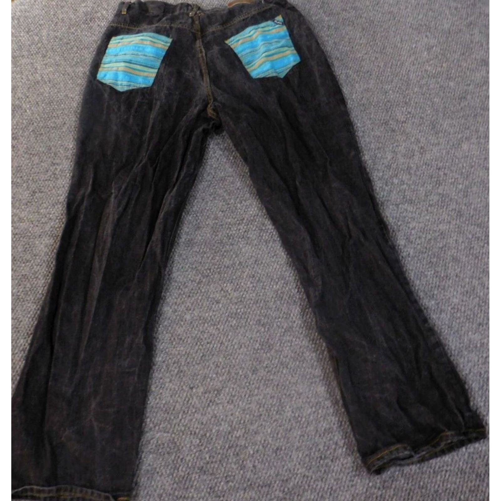 Etro VINTAGE LRG Jeans 40 Black Men Hip Hop Baggy Straight Denim Zipper 32 Inseam Mid Rise Cotton Regal Vintage Theme Mens Size US 40 / EU 56 - 6 Thumbnail