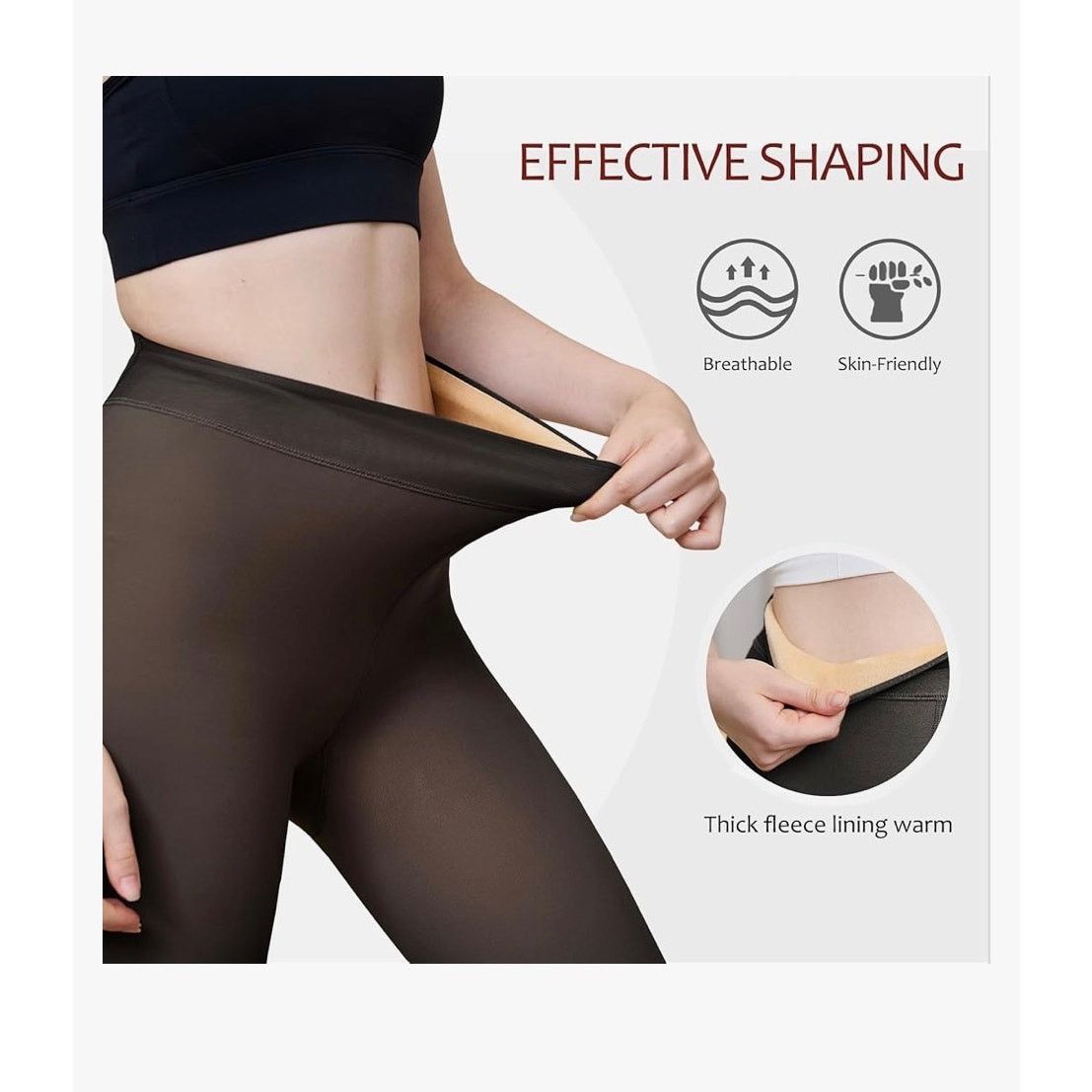 The Unbranded Brand EXQUISLIFE Fleece Lined Tights Sheer Women Black & Coffee Size 32" / US 10 / IT 46 - 4 Thumbnail