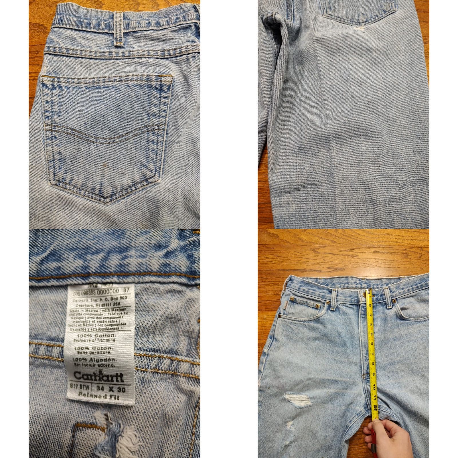 Carhartt VINTAGE Carhartt Jeans B17 32x29.5 Denim 5-Pocket Distressed Grunge Logo Blue Mens Regular Straight 90s USA Mexico Size US 32 / EU 48 - 8 Thumbnail