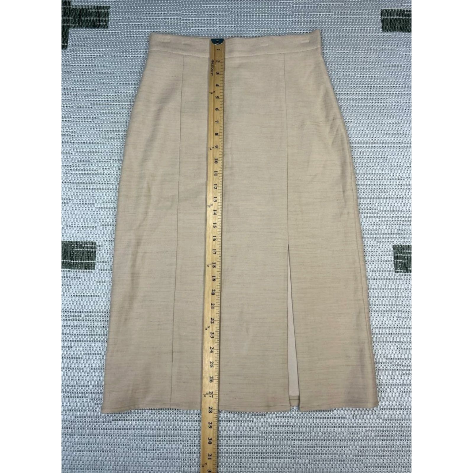Vintage Sezane Pencil Skirt Womens 36 Beige Linen Stretch Front Slit Back Zip Formal Size 25" / US 0 / IT 36 - 3 Thumbnail