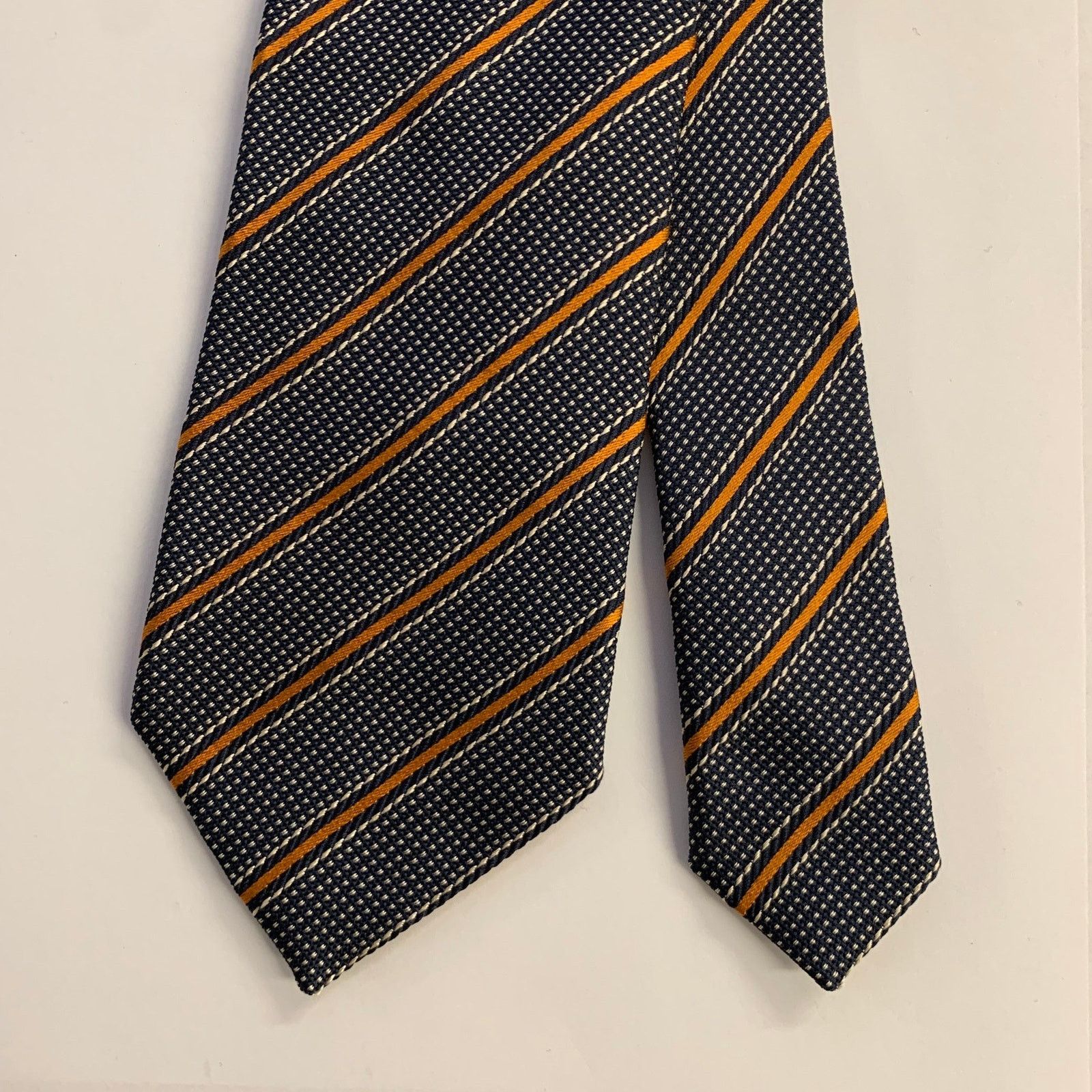 Ermenegildo Zegna ERMENEGILDO ZEGNA Navy Orange Diagonal Stripe Silk Tie Size ONE SIZE - 1 Thumbnail