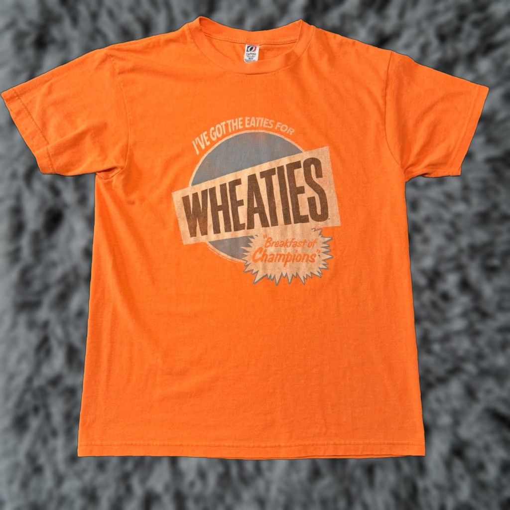 Champion VINTAGE Optima Wheaties T-Shirt Breakfast of Champions 90s Crew Neck Short Sleeve M Orange Mens Size US M / EU 48-50 / 2 - 1 Thumbnail
