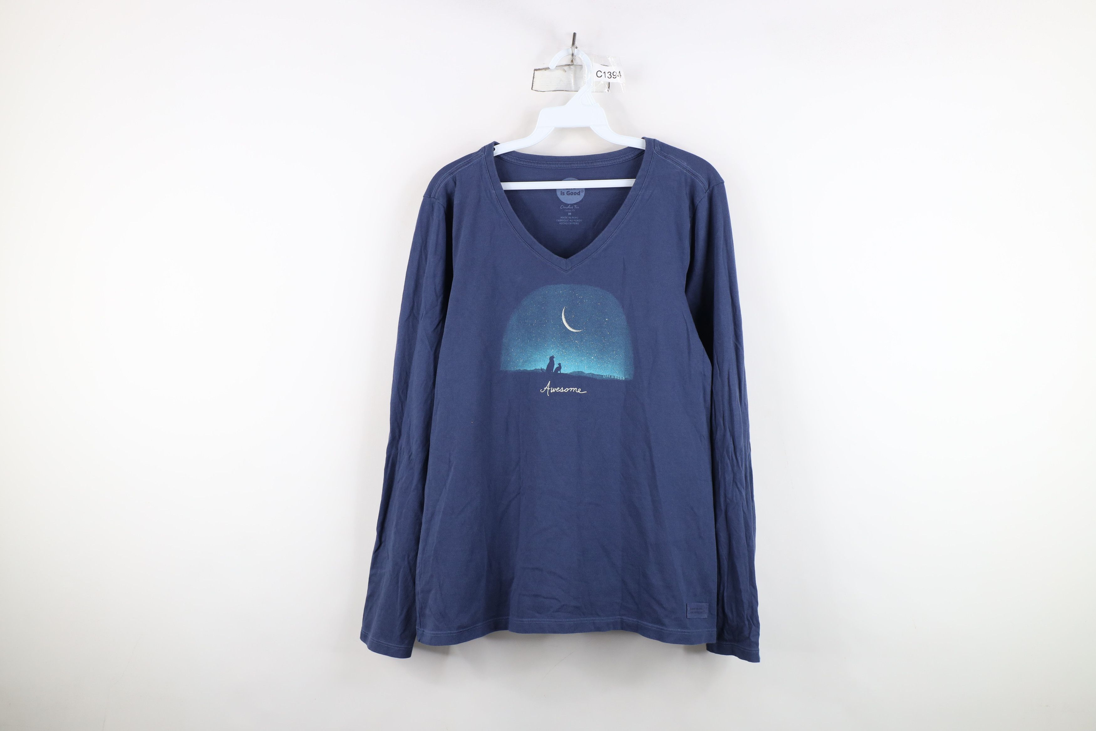 Life is Good Life Is Good Awesome Moon Dog Cat Long Sleeve T-Shirt Blue Size M / US 6-8 / IT 42-44 - 1 Thumbnail
