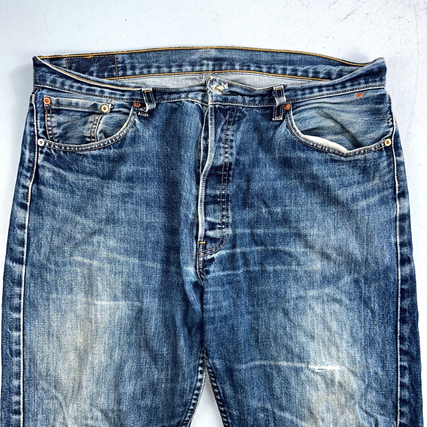Levi's VINTAGE Levi's 501 Jeans Blue Mid Wash 38x34 Straight Leg Jeans Men 90s 501 Series Classic Comfort Denim Button Size US 38 / EU 54 - 2 Thumbnail