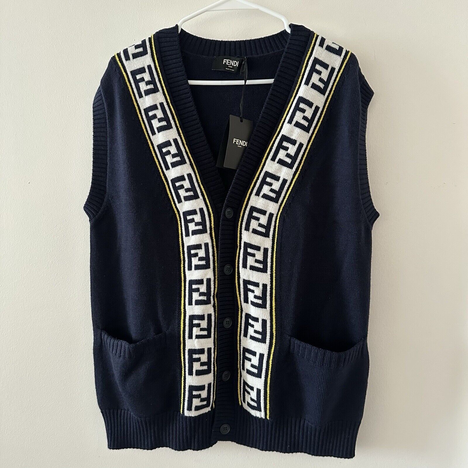 Fendi NWT Fendi Logo Intarsia Button-Up Vest Sweater Blue FF Virgi Size US M / EU 48-50 / 2 - 7 Thumbnail