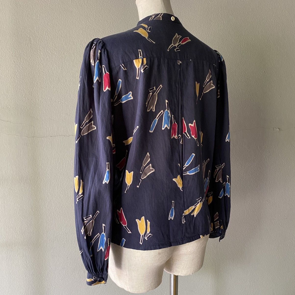 Christian Dior Navy Abstract Tulip Print Blouse