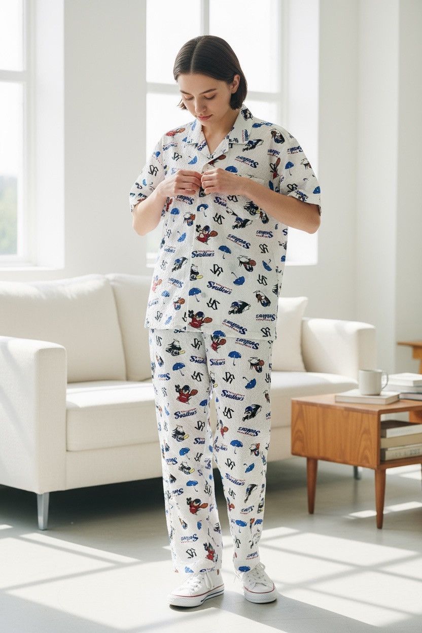 MLB Rare Tokyo Yakult Swallows All Over Print Pajama Set Unisex Size US M / EU 48-50 / 2 - 2 Thumbnail
