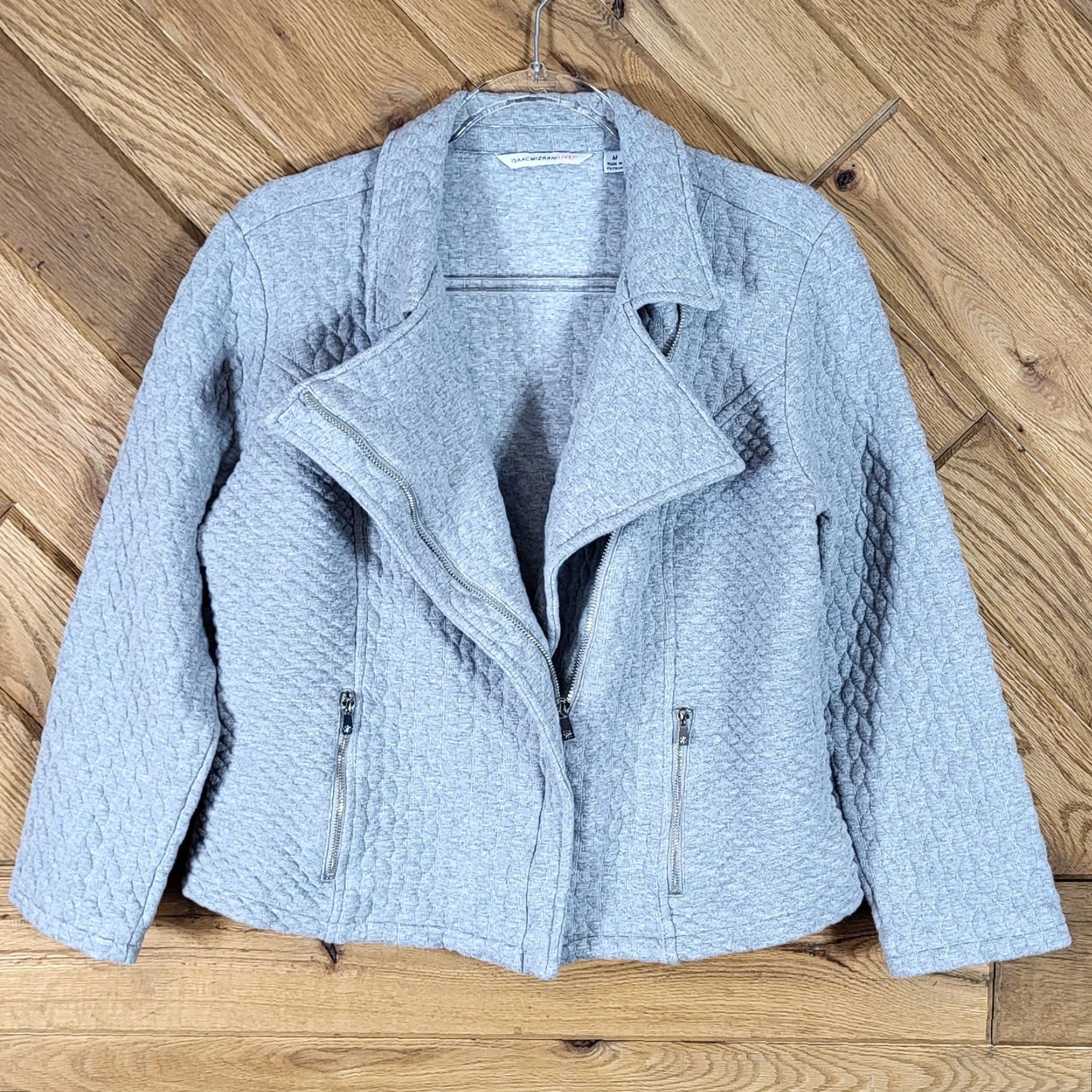 Isaac Mizrahi Isaac Mizrahi Jacket Gray Quilted Moto Women M Cotton Blend Zip Pockets Shirt? Size M / US 6-8 / IT 42-44 - 2 Thumbnail