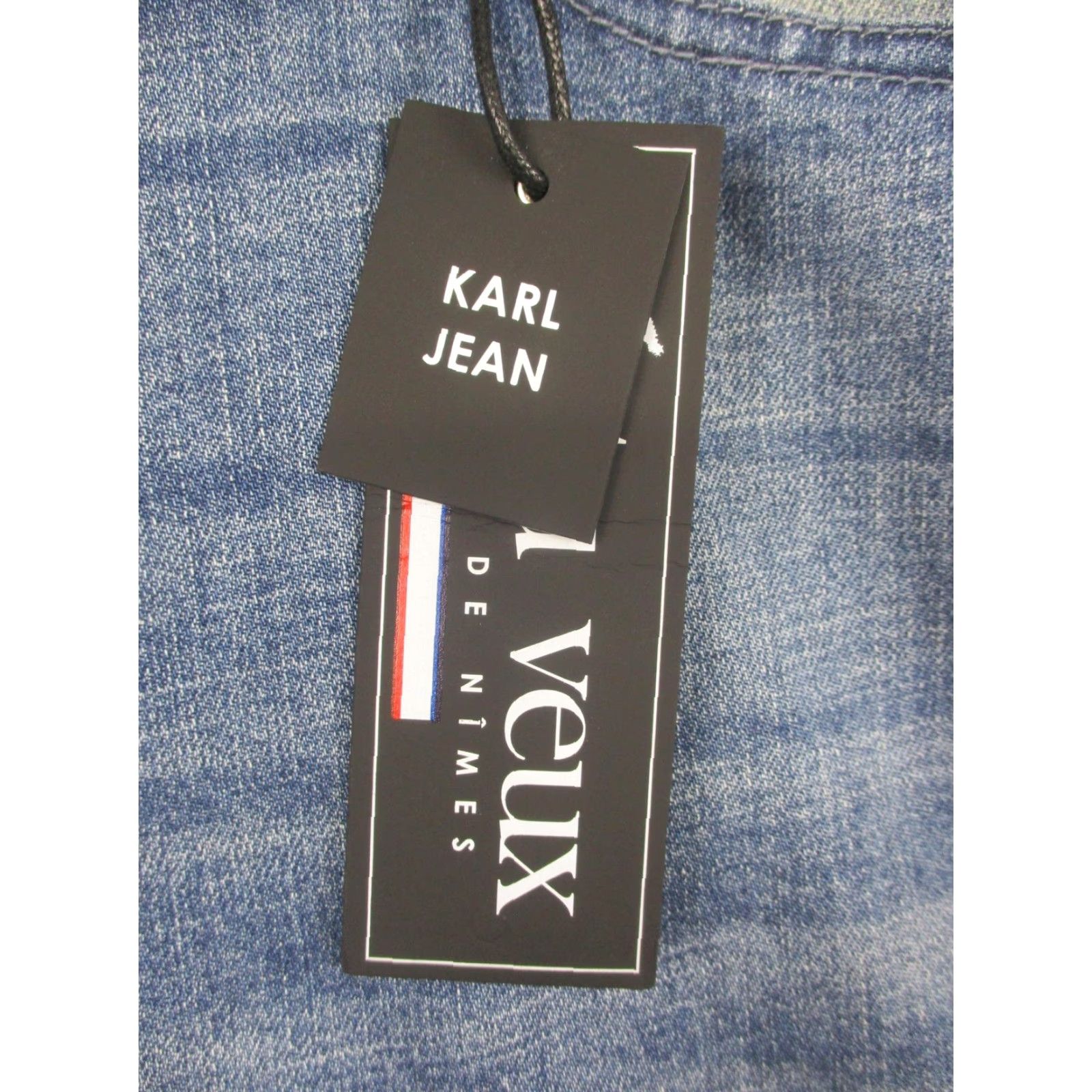 Denime Si Tu Veux Karl Jean Jeans Mens 38 Blue Indigo Wash Distressed Comfort Stretch Skinny Denim Pants Size US 38 / EU 54 - 5 Thumbnail