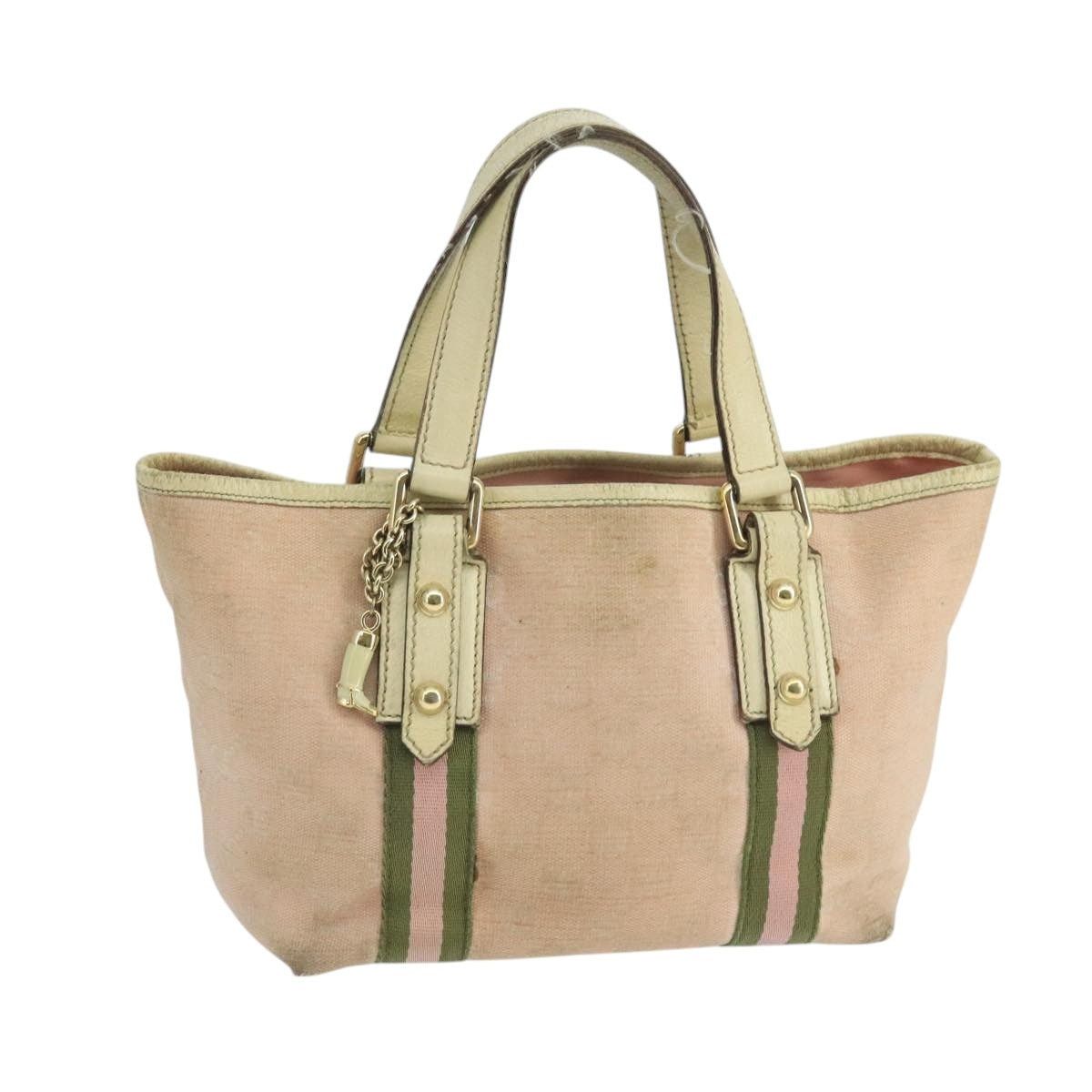 GUCCI GG Canvas Hand Bag Pink Cream Gold