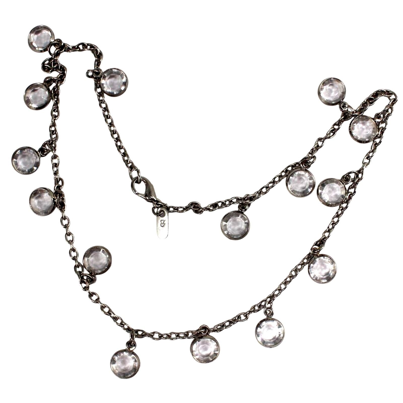 Other Vintage Crystal Drop Necklace • Multi Faceted Silvertone 15" Size ONE SIZE - 3 Thumbnail