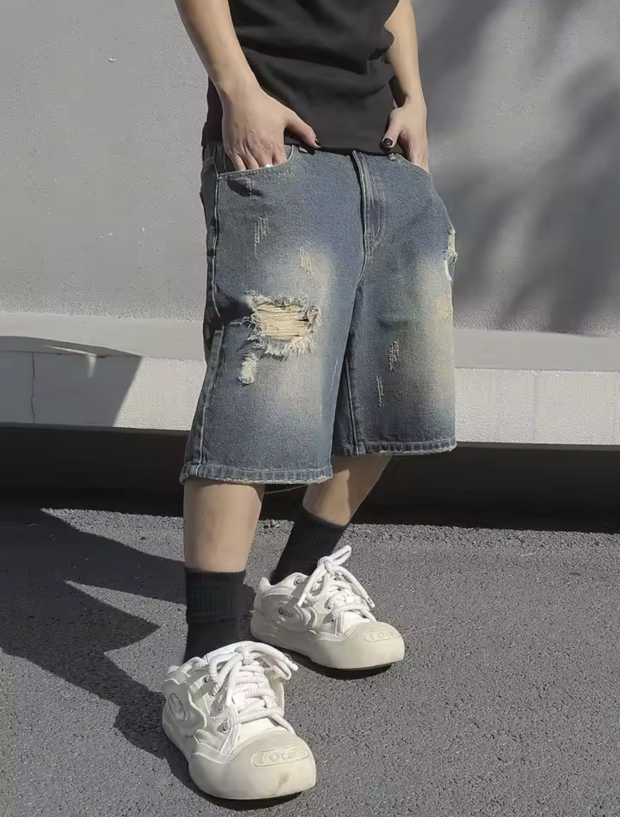 Jean × Vintage Baggy Stretchy Denim Shorts Jeans Size US 36 / EU 52 - 3 Thumbnail