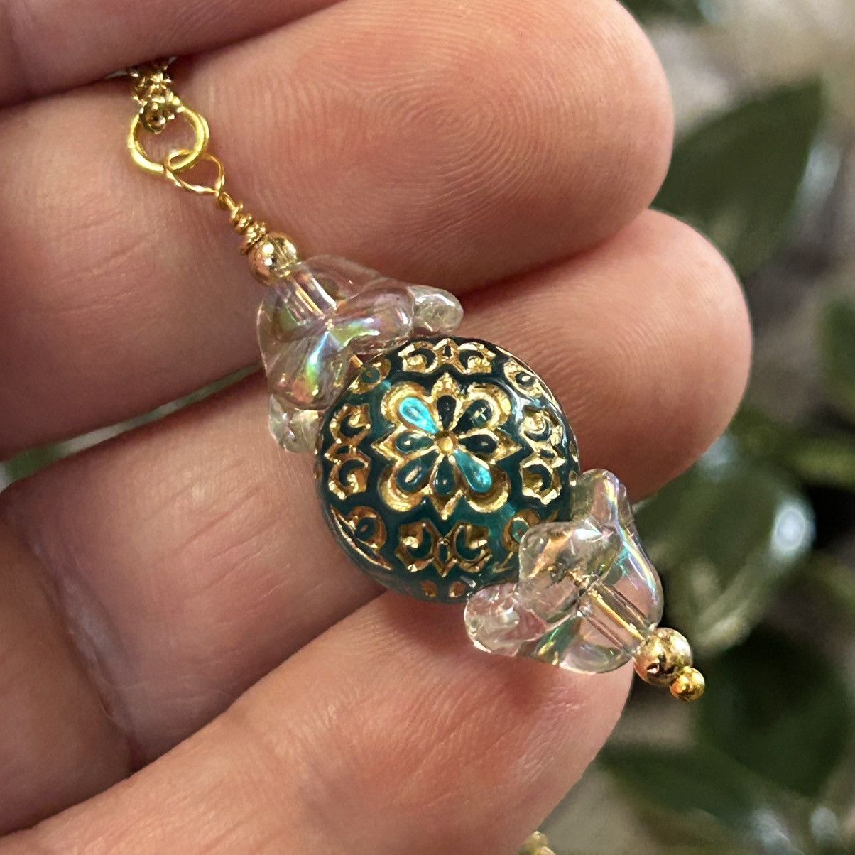 Handmade Handcrafted elegant glass beaded pendant on chain necklace Size ONE SIZE - 1 Thumbnail