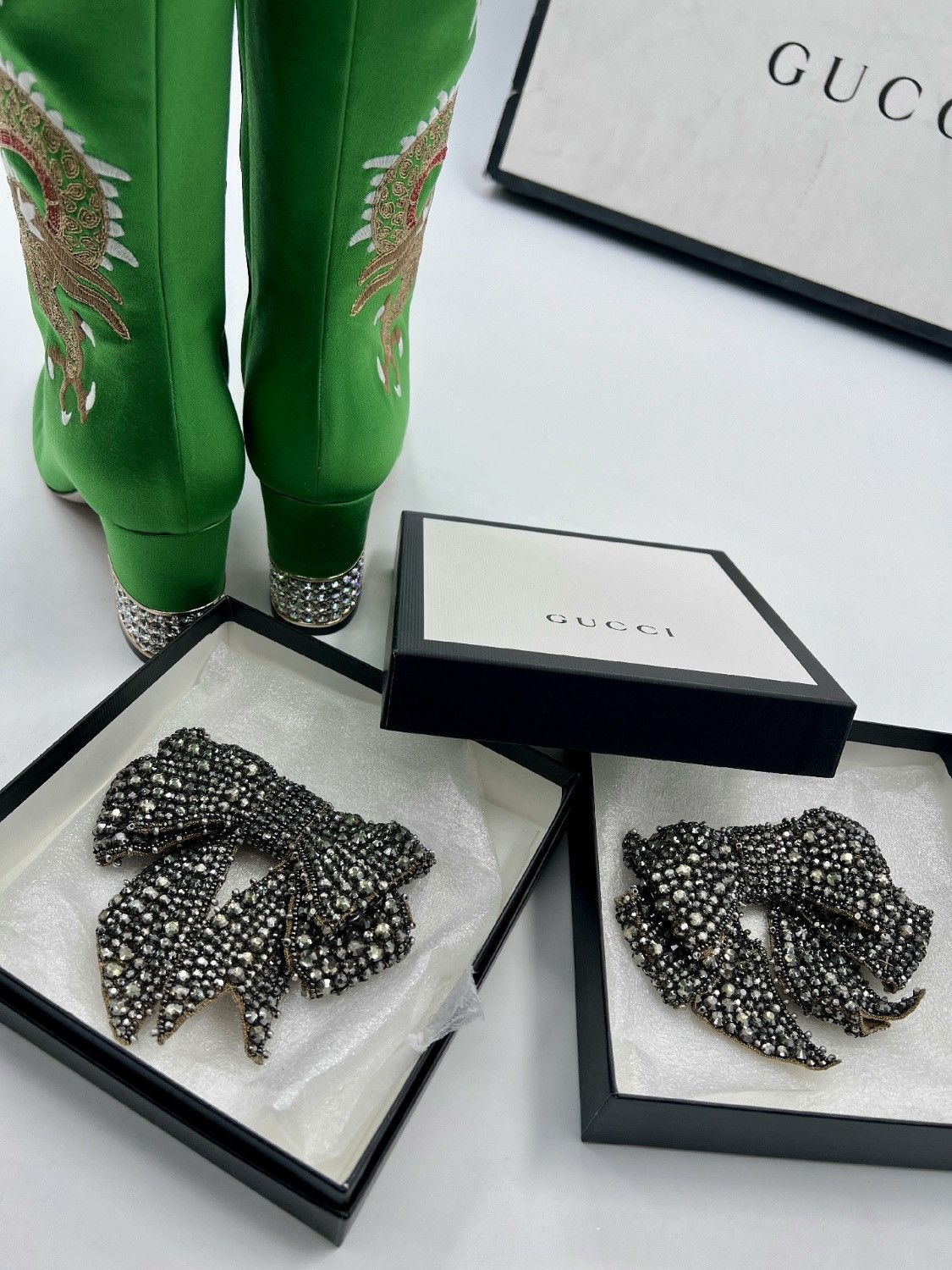 Gucci Runway Lime Green Dragon Boots With Sparkly Bows Size US 7.5 / IT 37.5 - 13 Thumbnail
