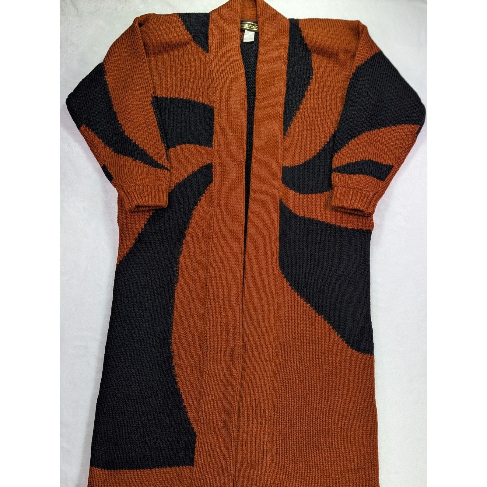 Other Maurada Sz Large Burnt Orange/Black Long/Maxi Knit Cartigan Size L / US 10 / IT 46 - 1 Thumbnail