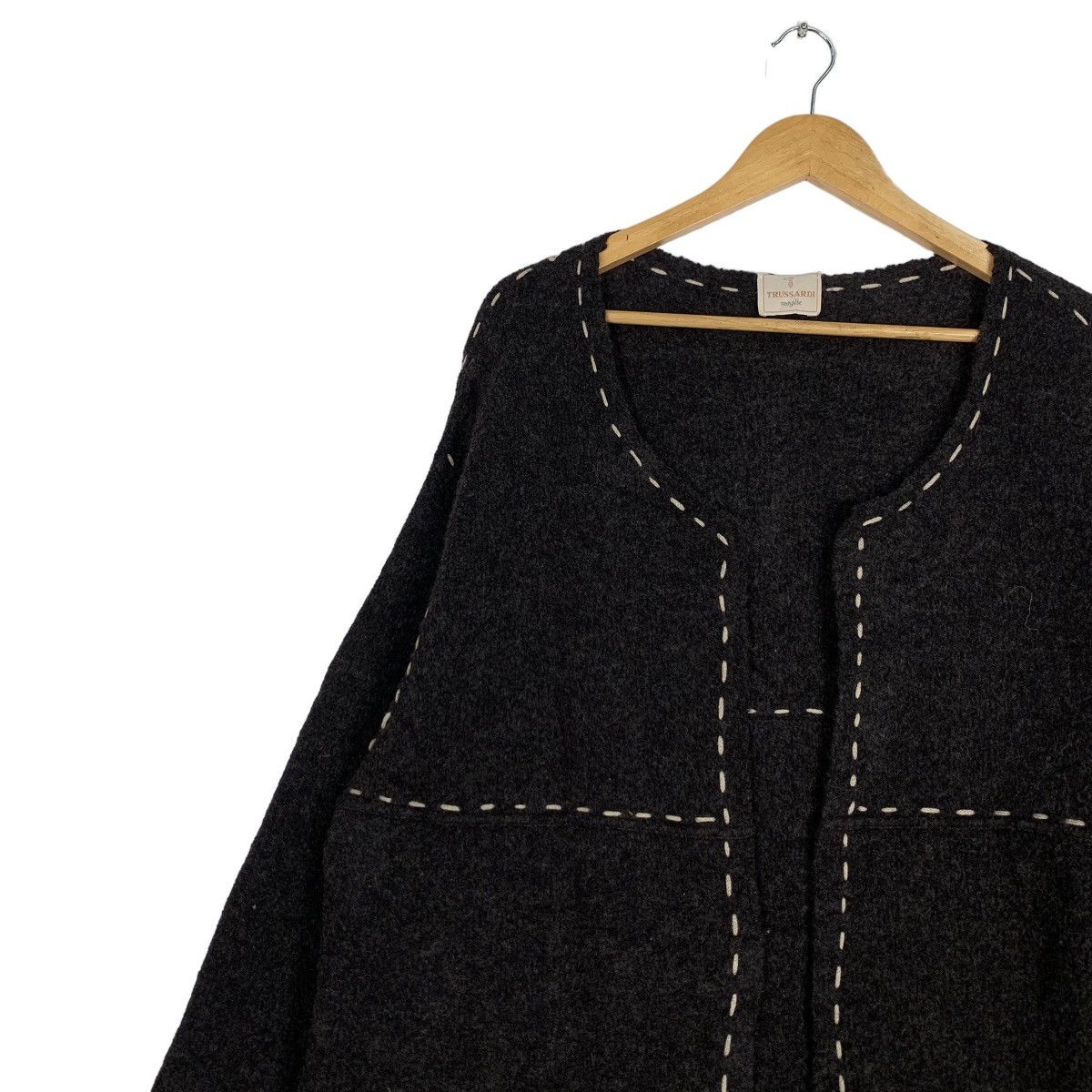 Trussardi TRUSSARDI Maglie Wool Long Cardigan Buttonless #1018-C46 Size XL / US 12-14 / IT 48-50 - 6 Thumbnail