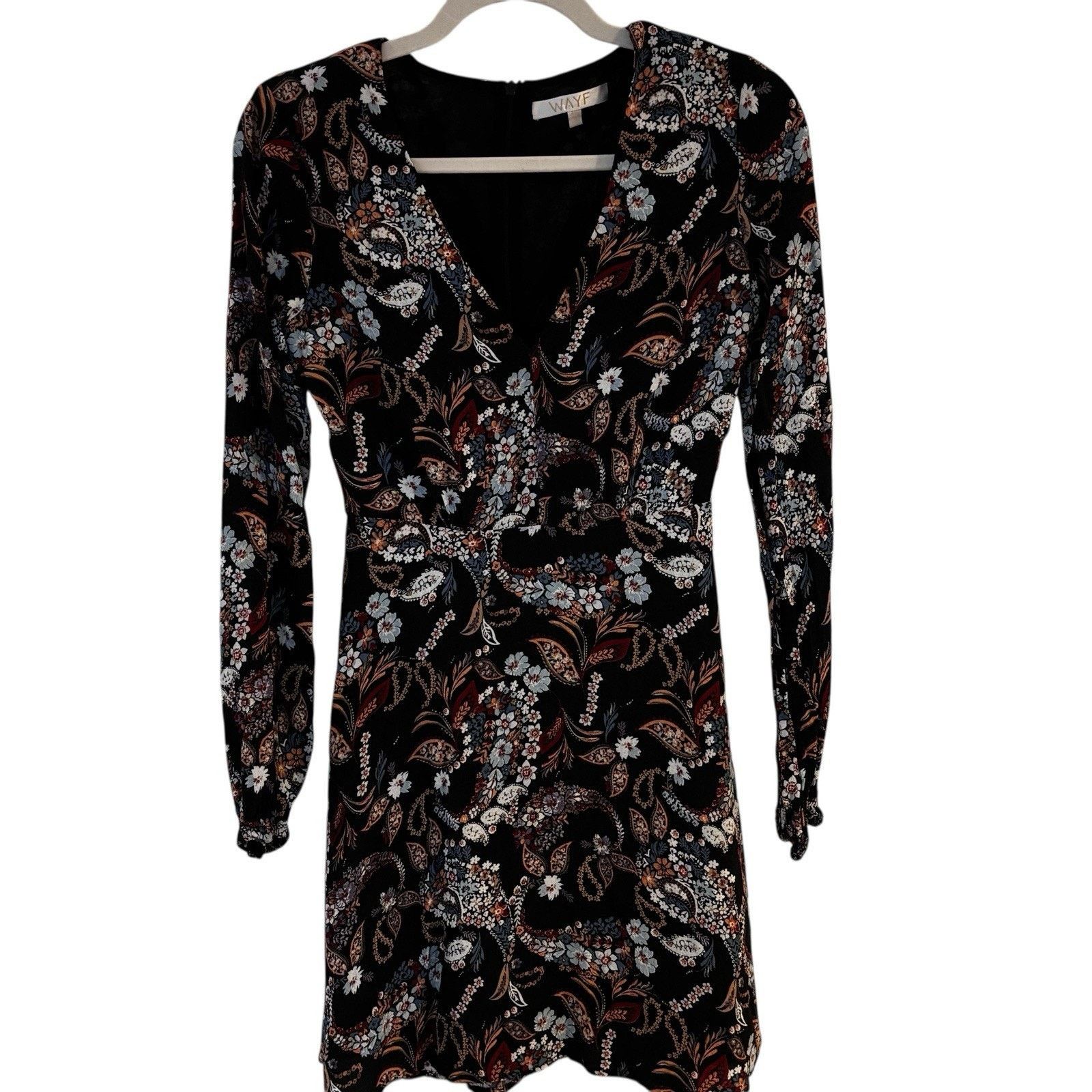 Other Wayf Deep Vee Mini Dress Floral Long Balloon Sleeve Lined XS Size XS / US 0-2 / IT 36-38 - 2 Thumbnail