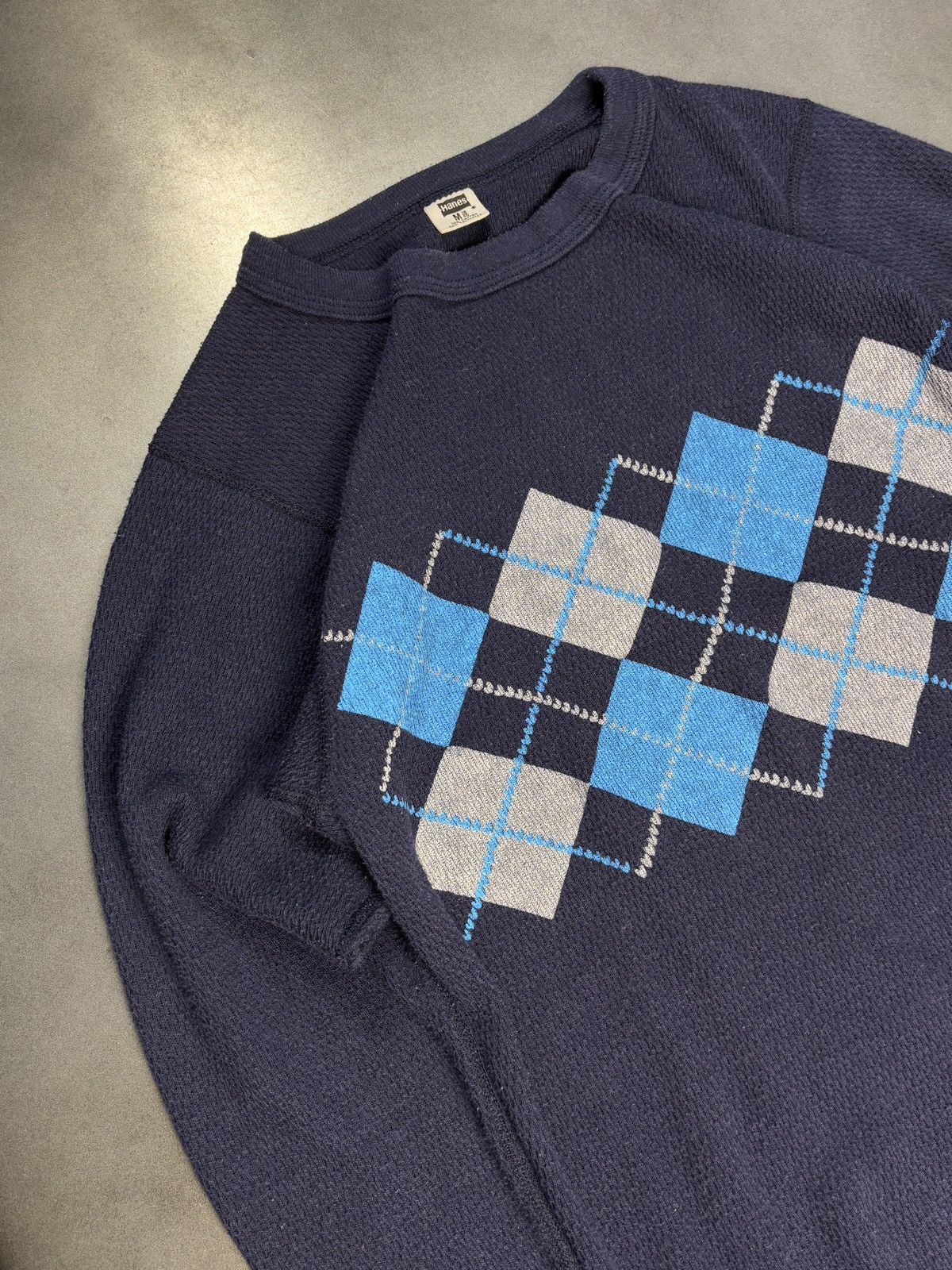 Hanes × Vintage 1970s Vintage Thermal Longsleeve Argyle Waffle Double Face S Size US S / EU 44-46 / 1 - 12 Thumbnail