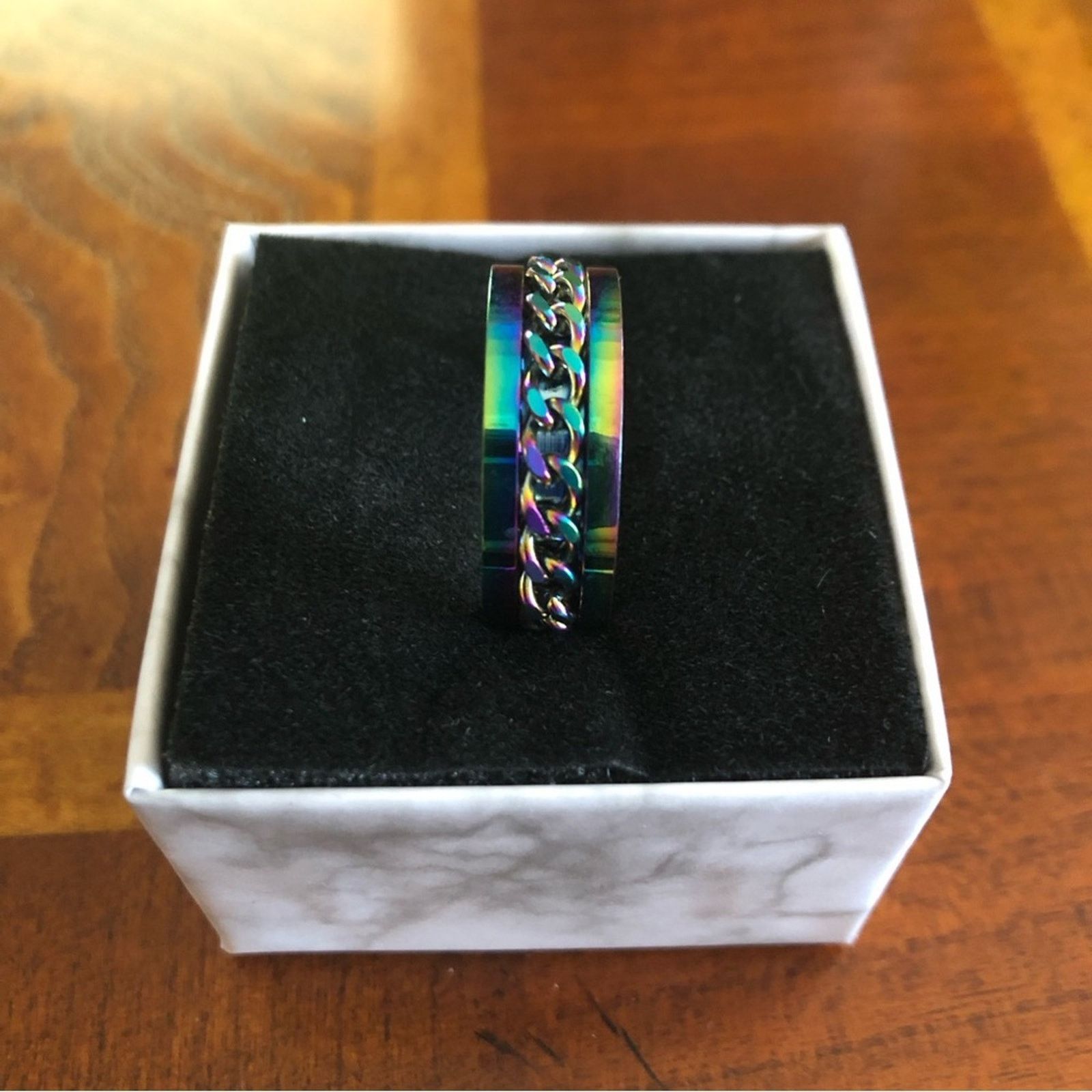 Jewelry Men’s rainbow titanium steel chain band ring NWT 12 Size ONE SIZE - 6 Thumbnail