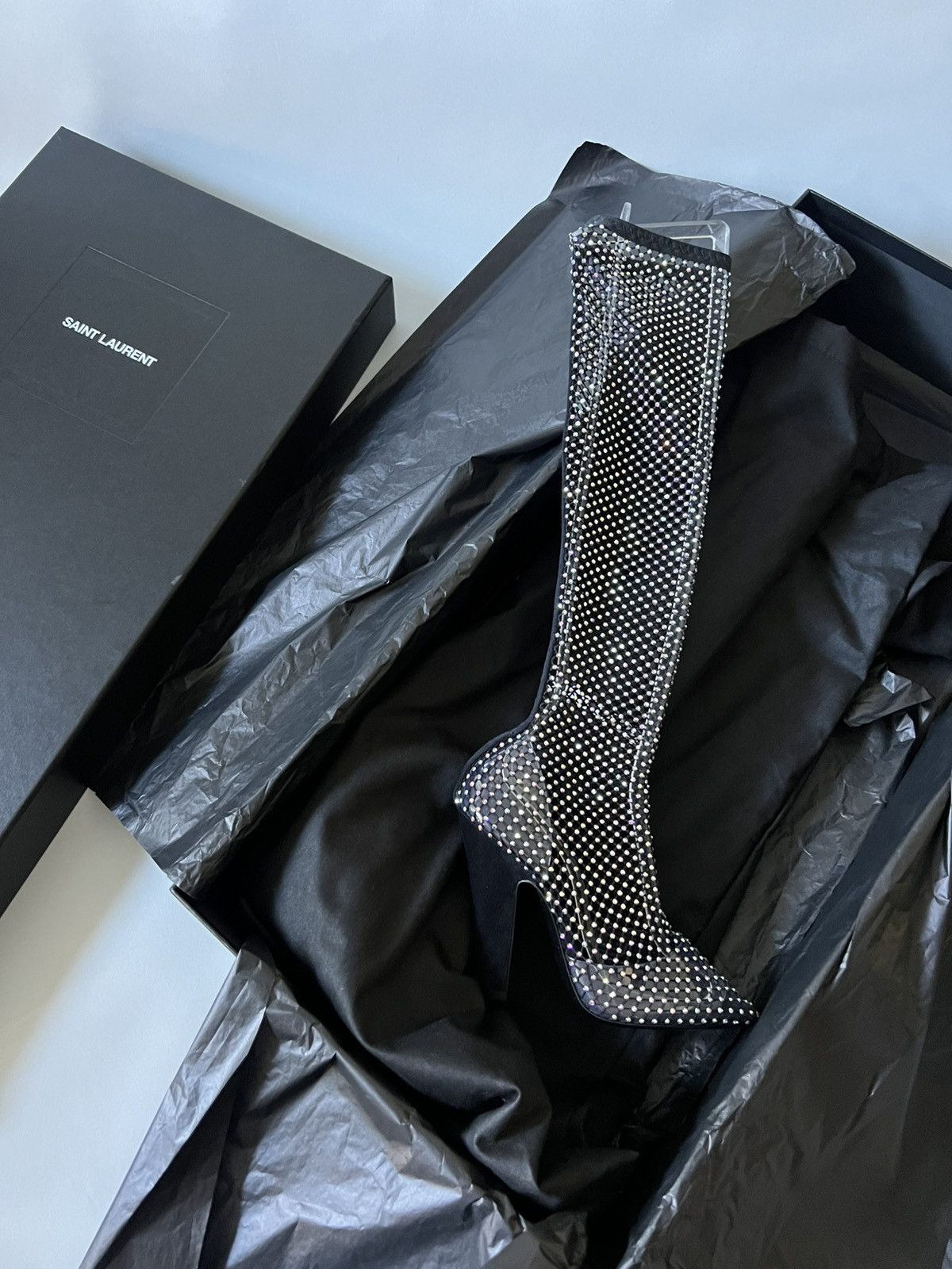 Saint Laurent Paris 68 boots in mesh with rhinestones Size US 6 / IT 36 - 8 Thumbnail