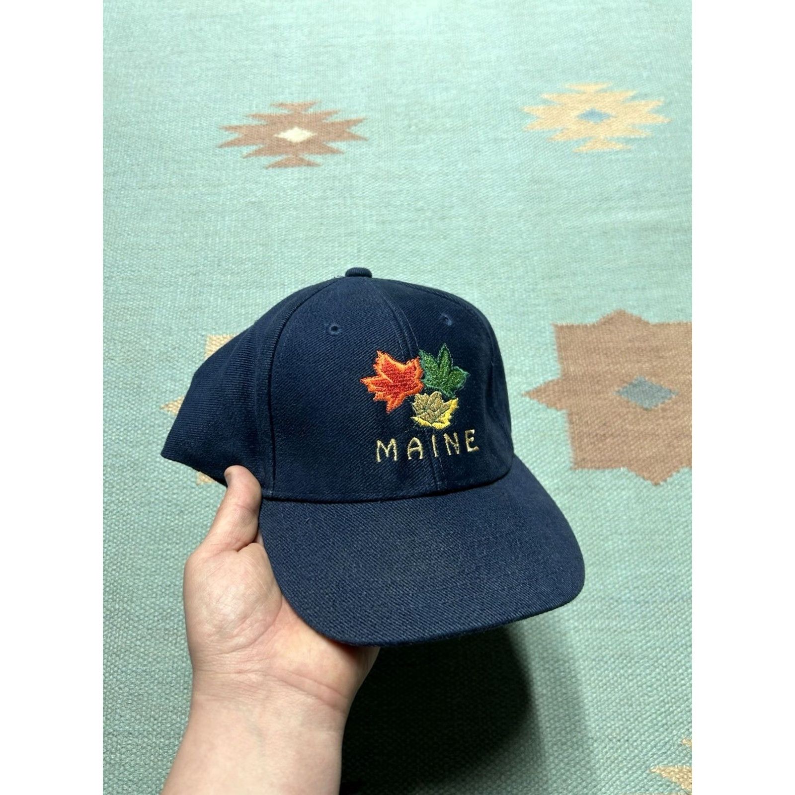 Vintage VINTAGE Baseball Hat Fitted Cap Maine Autumn Leaf Spell Out Logo Adult Large Blue Mens Size ONE SIZE - 2 Thumbnail