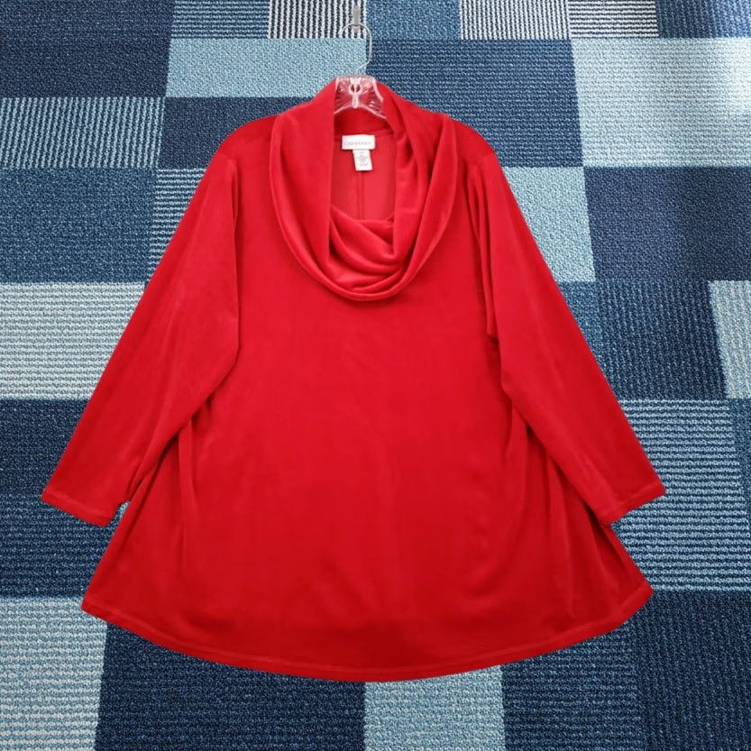 Vintage Catherines Sweater Womens 0X Plus Red Pullover Cowlneck Stretch Knit Size XL / US 12-14 / IT 48-50 - 1 Thumbnail