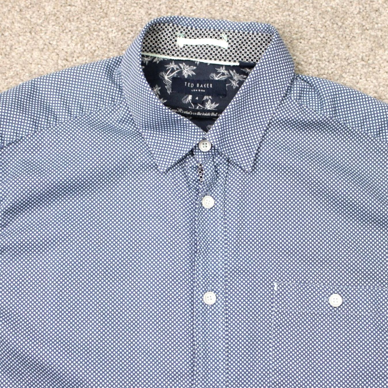 Ted Baker Ted Baker London Shirt Men L Blue Geometric 100% Cotton Short Sleeve Button-Up Button-Down Vintage: No Size US L / EU 52-54 / 3 - 4 Thumbnail