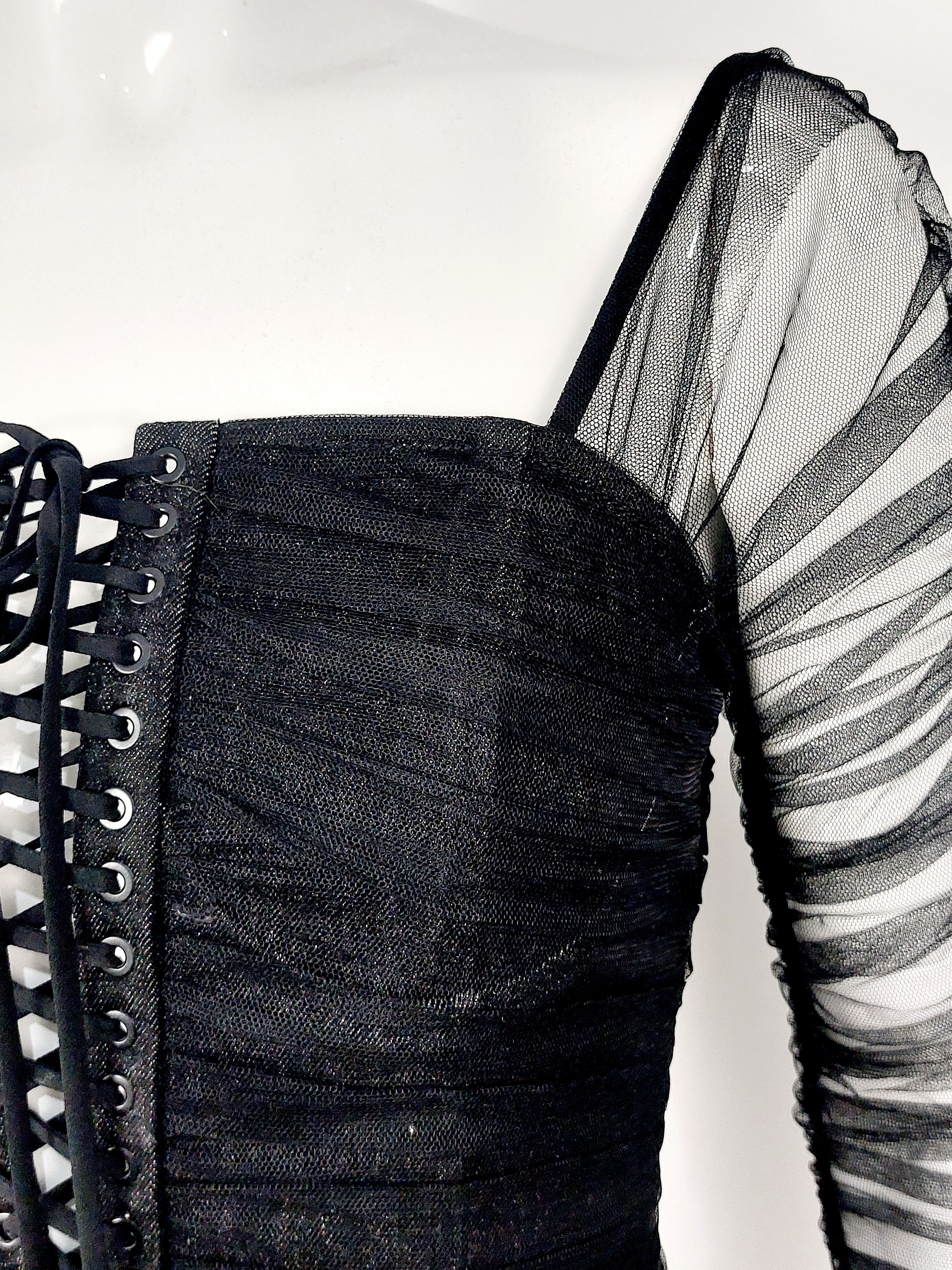 Miss Sixty Archive Y2K Miss Sixty Denim Tulle Sheer Mesh Corset Bustier Size S / US 4 / IT 40 - 3 Thumbnail