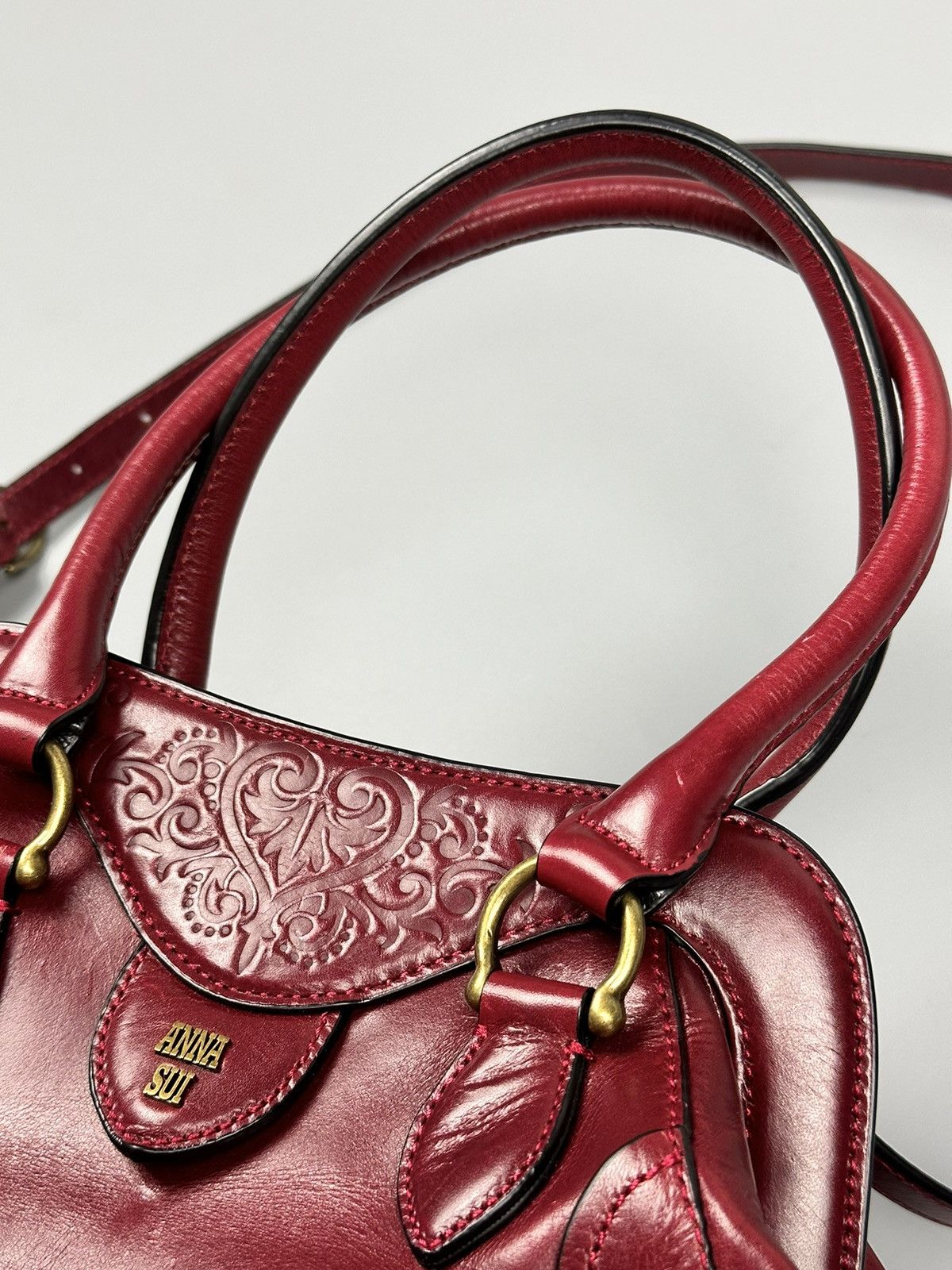 Anna Sui × Genuine Leather ❤️Rare❤️Chrome Hearts Inspired Anna Sui Red Cherry Leather Bag Size ONE SIZE - 11 Thumbnail