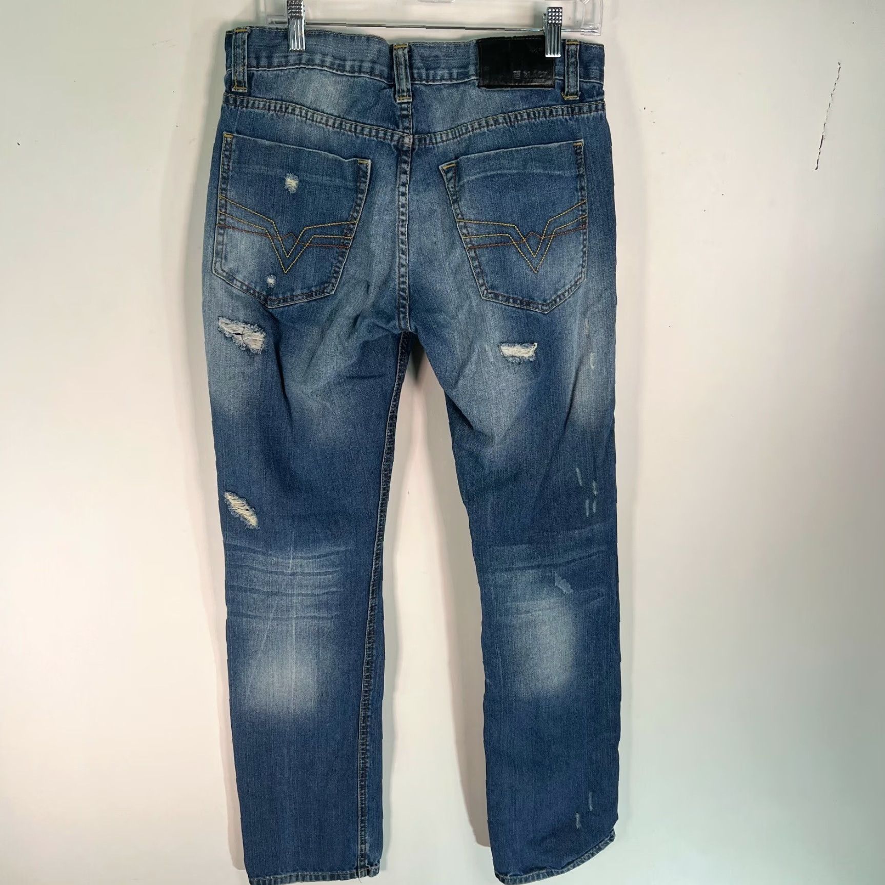 Denime Black Slim Fit Distressed Blue Denim Jeans Size 32X34 for Men Size US 32 / EU 48 - 2 Thumbnail