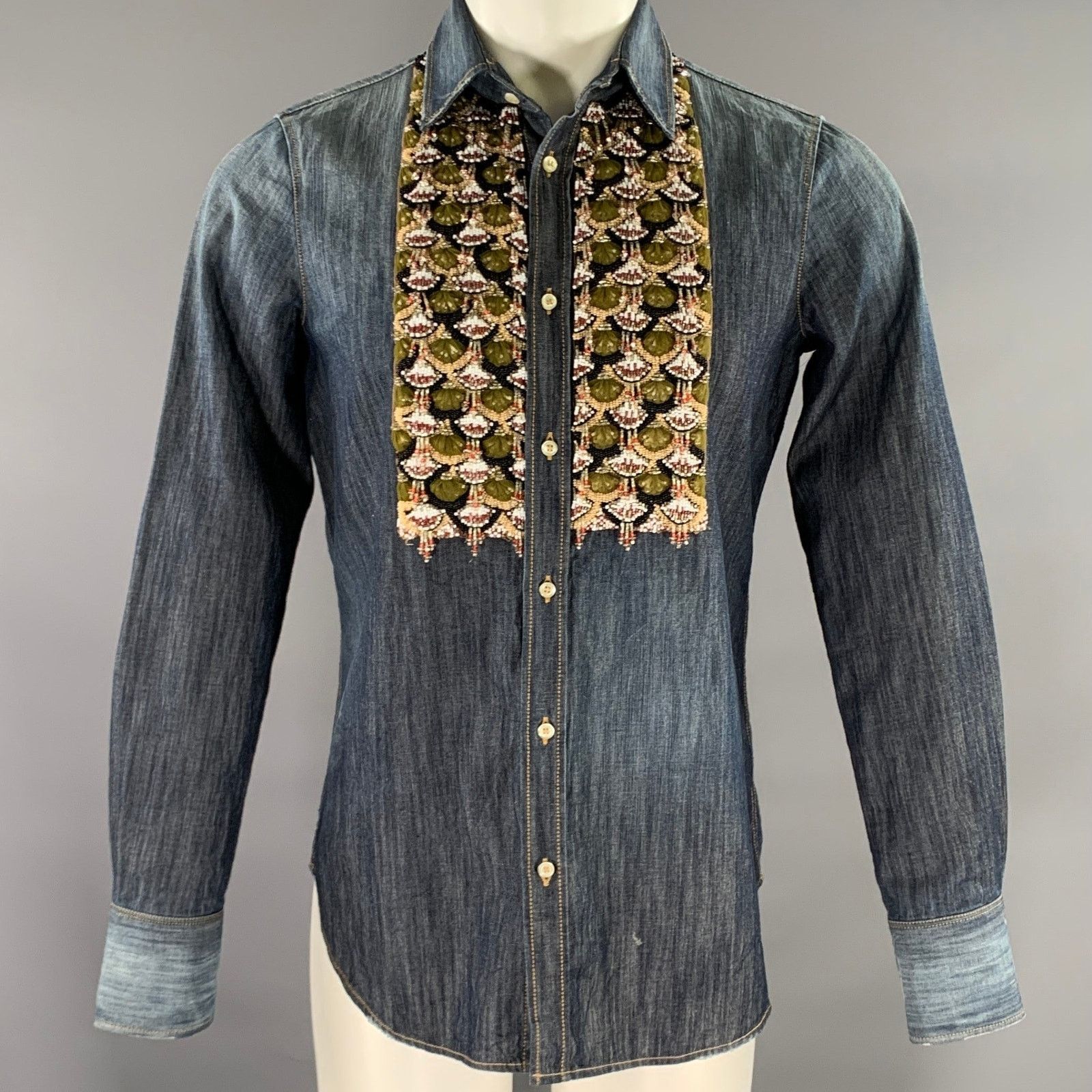 Dsquared2 DSQUARED2 XS Indigo Embroidery Denim Button Up Long Sleeve Size US S / EU 44-46 / 1 - 1 Thumbnail