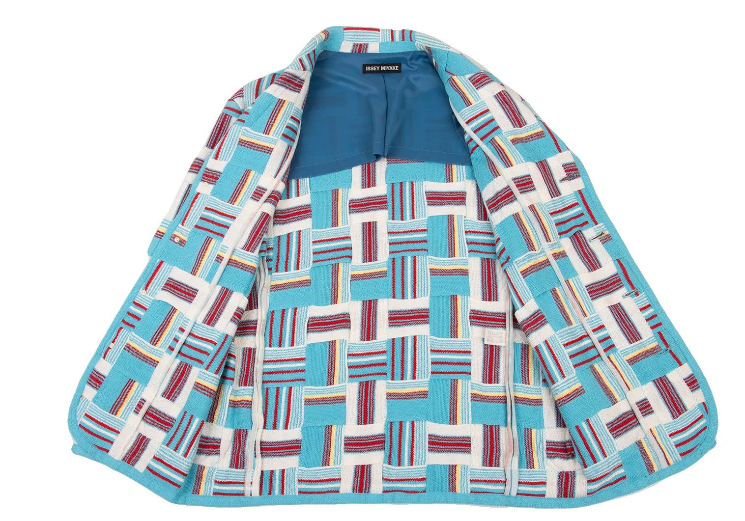 Issey Miyake Cotton Stripe Knit Patchwork Design Jacket in White and Blue Size US XL / EU 56 / 4 - 15 Thumbnail