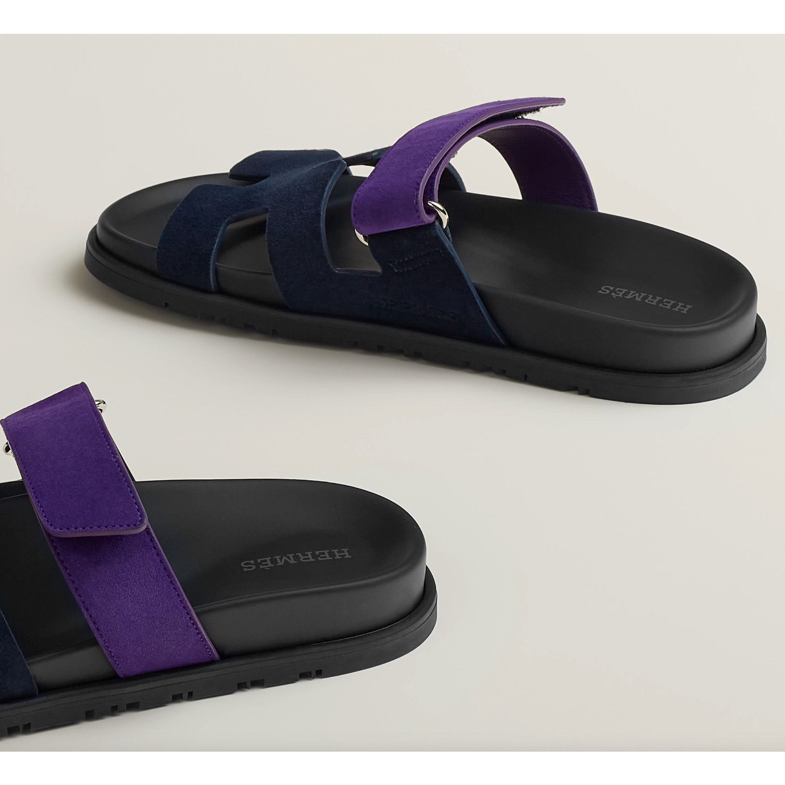 Hermes Hermes Chypre Sandal Black Violet Purple Blue H Logo Strap Size US 7 / IT 37 - 7 Thumbnail