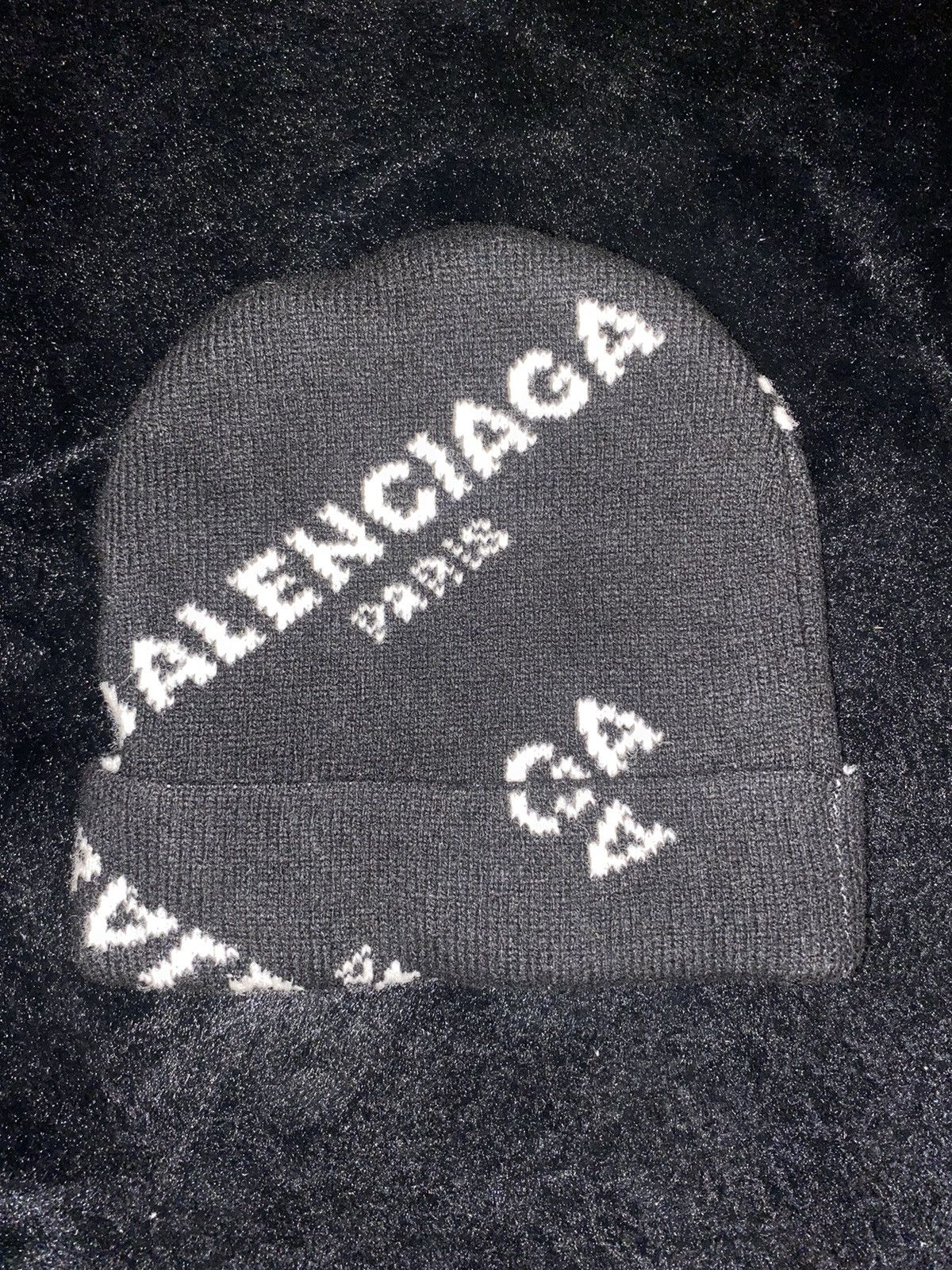image of Balenciaga Allover Beanie in Black, Men's