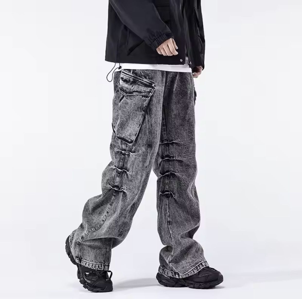 Ropa Y2K Fashion Vintage Grey Baggy Cargo Jeans Pants