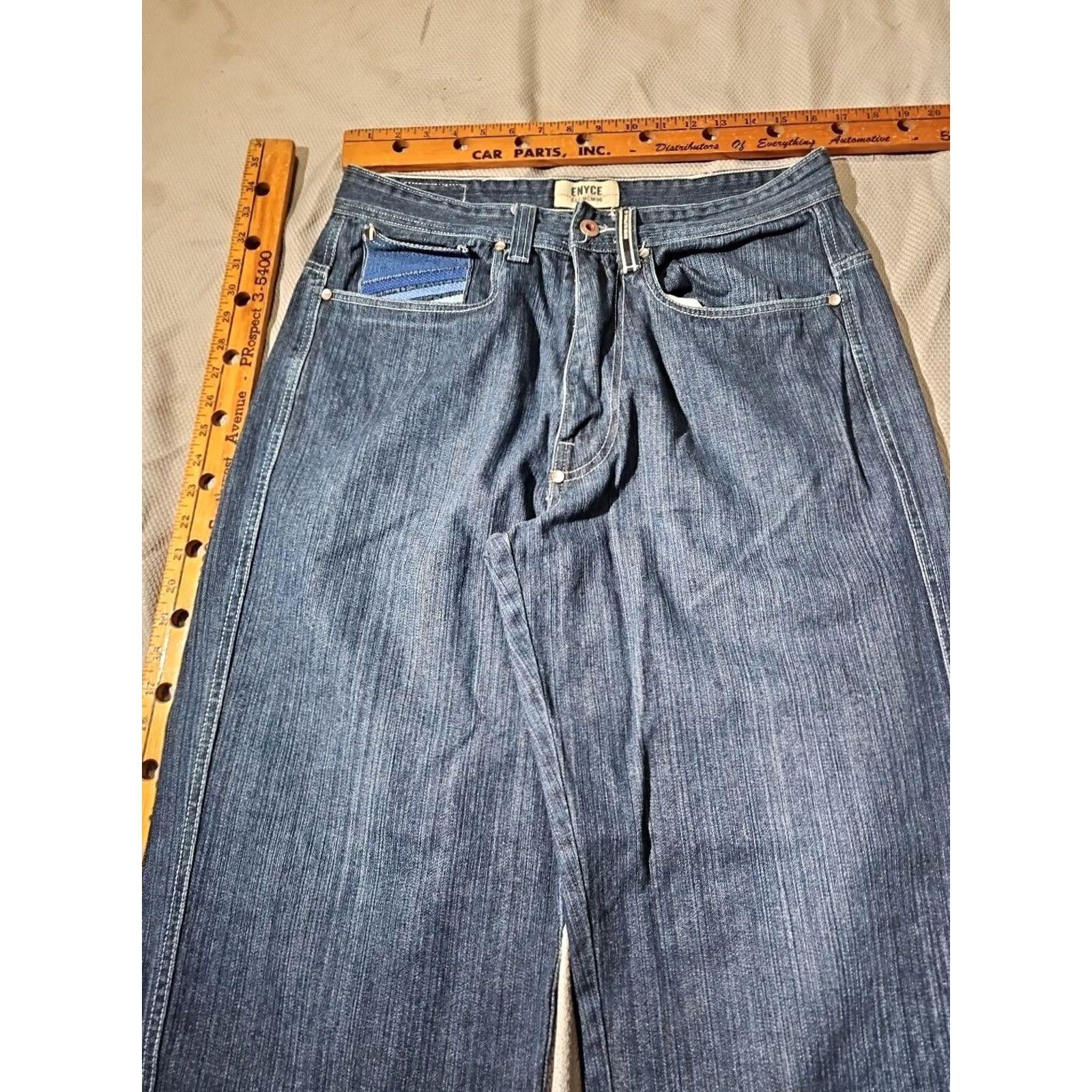 Enyce VINTAGE Enyce Jeans Mens 32 Blue Denim Baggy Embroidered Y2K Wide-Leg 2000s Pants Hip Hop Mens 32 Denim Jeans Size US 32 / EU 48 - 3 Thumbnail