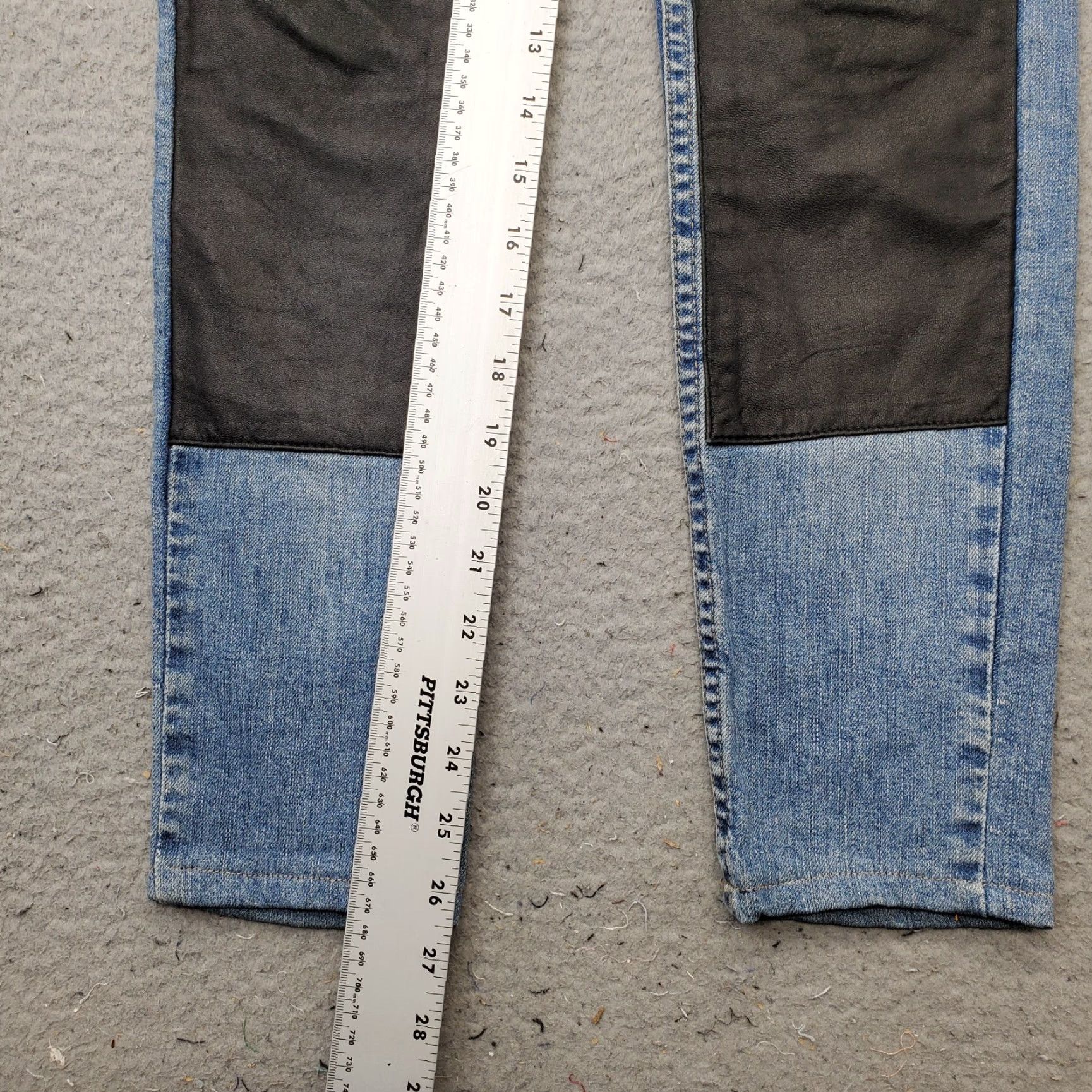 Vintage Ay Not Dead Jeans Womens 24 Blue Denim Leather Knee Patches Skinny Streetwear Womens Size 24 Jeans Size 42" / US 20 - 4 Thumbnail