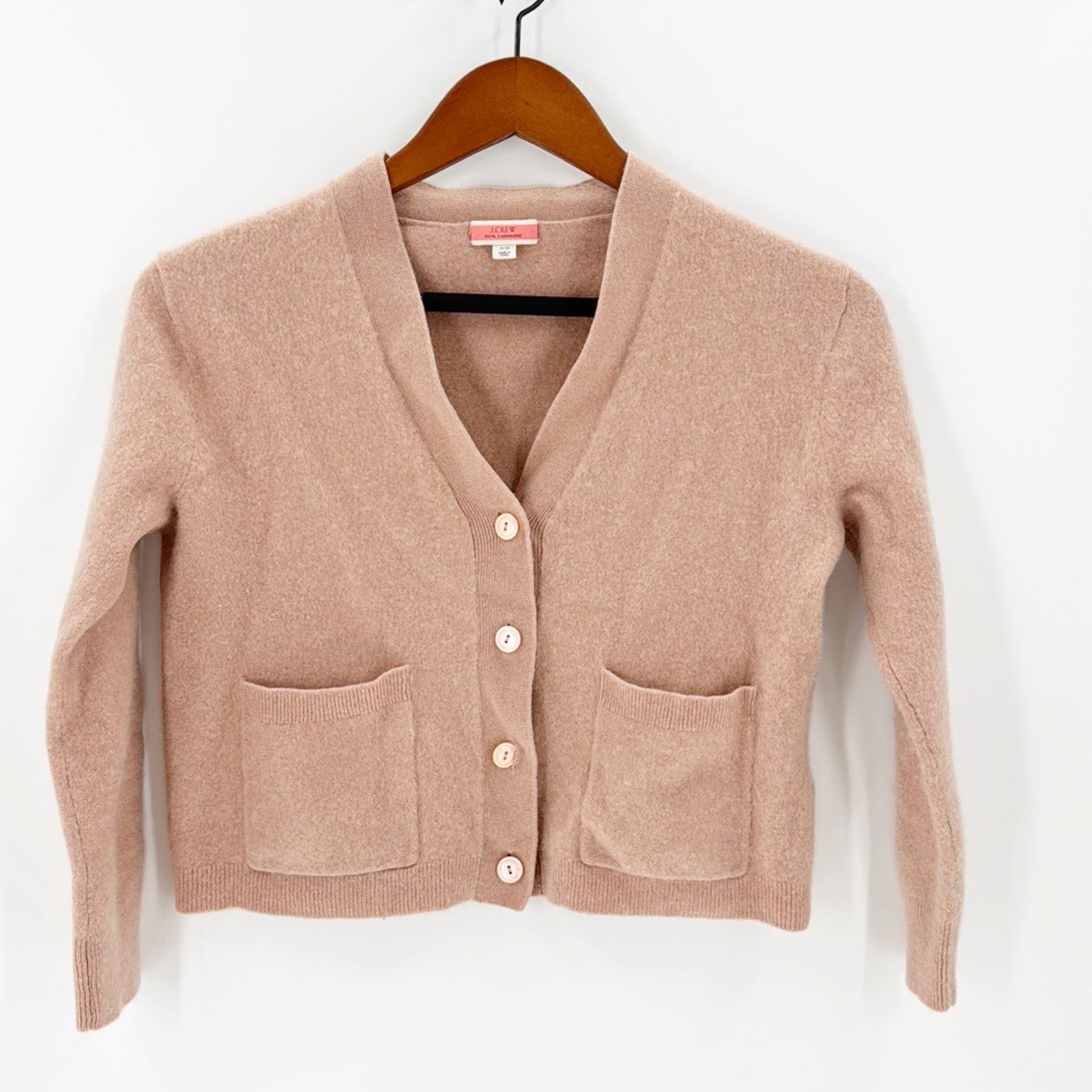 J.CREW pink tan cashmere cropped cardigan preppy classic Sweaters, image size:1600x1600