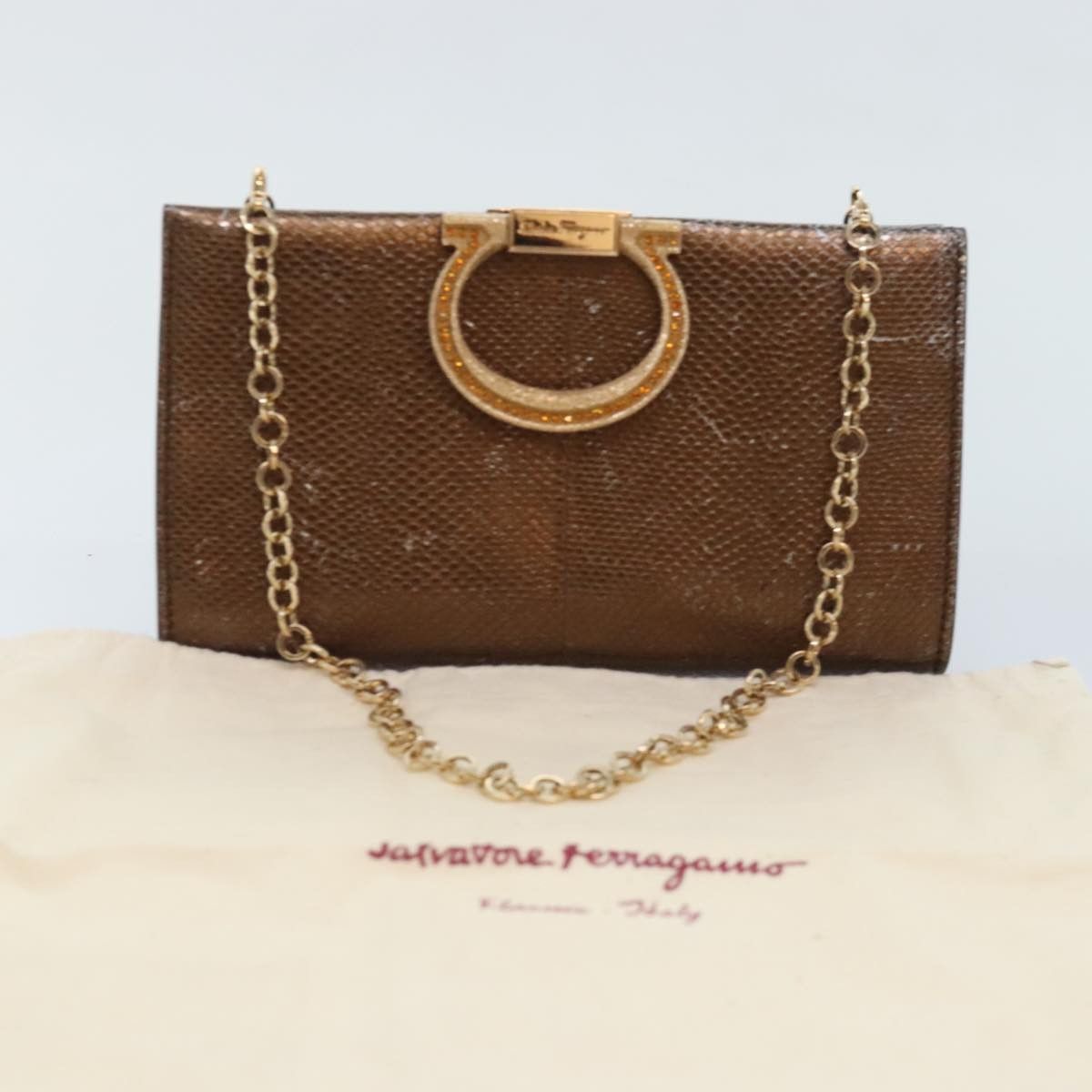Salvatore Ferragamo Salvatore Ferragamo Gancini Chain Shoulder Bag Leather Brown Size ONE SIZE - 10 Thumbnail