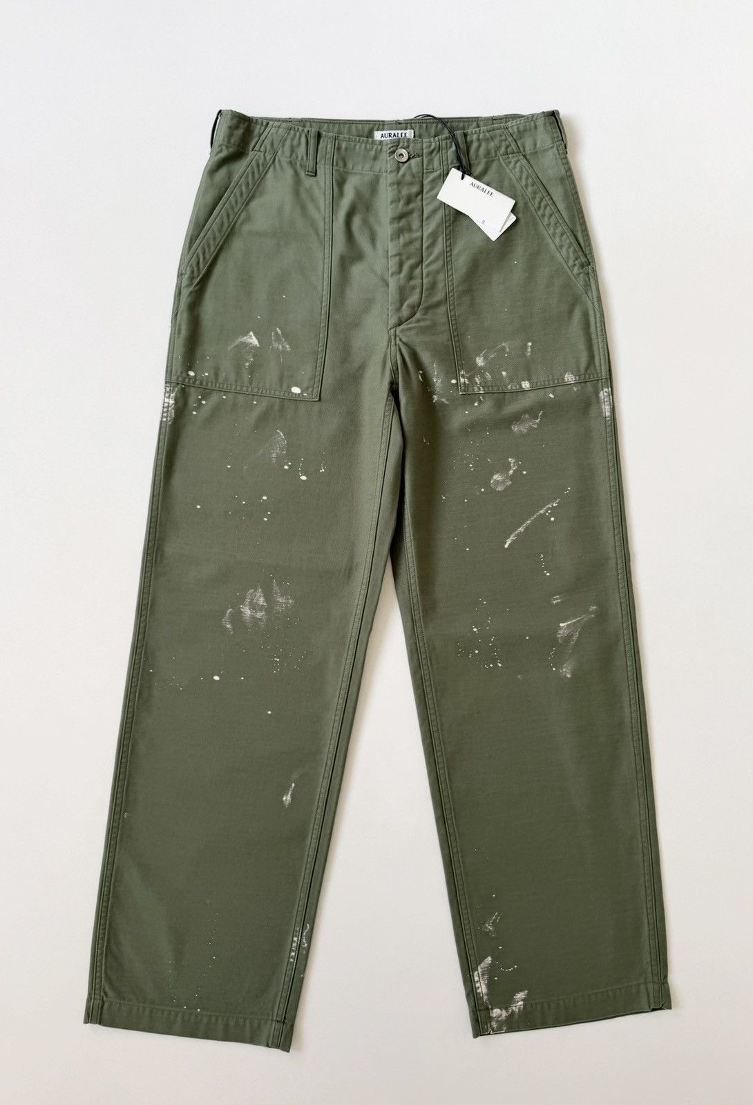 Auralee Washed Green ‘Bleached Baker Pants’ Size US 32 / EU 48 - 1 Thumbnail