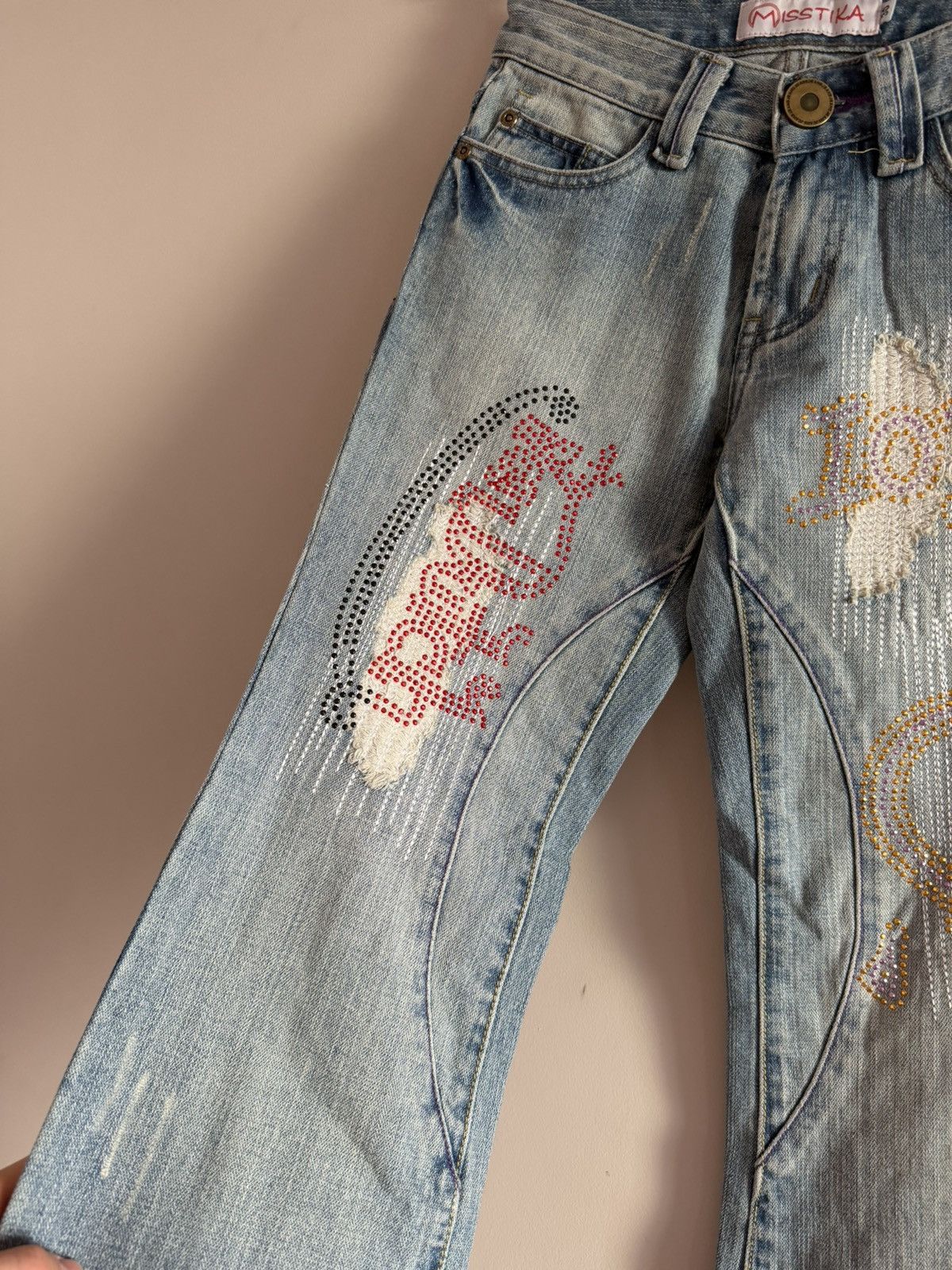 Vintage Y2K Embellished Flared Jeans Size 23" - 2 Thumbnail