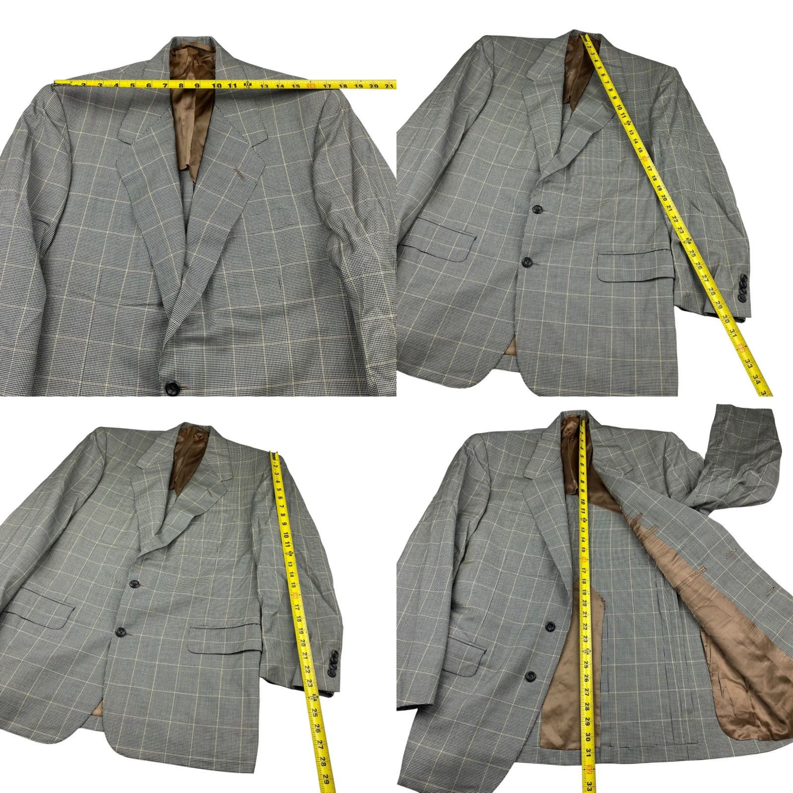 Vintage Oxxford Clothes Men’s Wool 2-Button Blazer Navy/Beige Windowpane Plaid 44R Size 44R - 8 Thumbnail